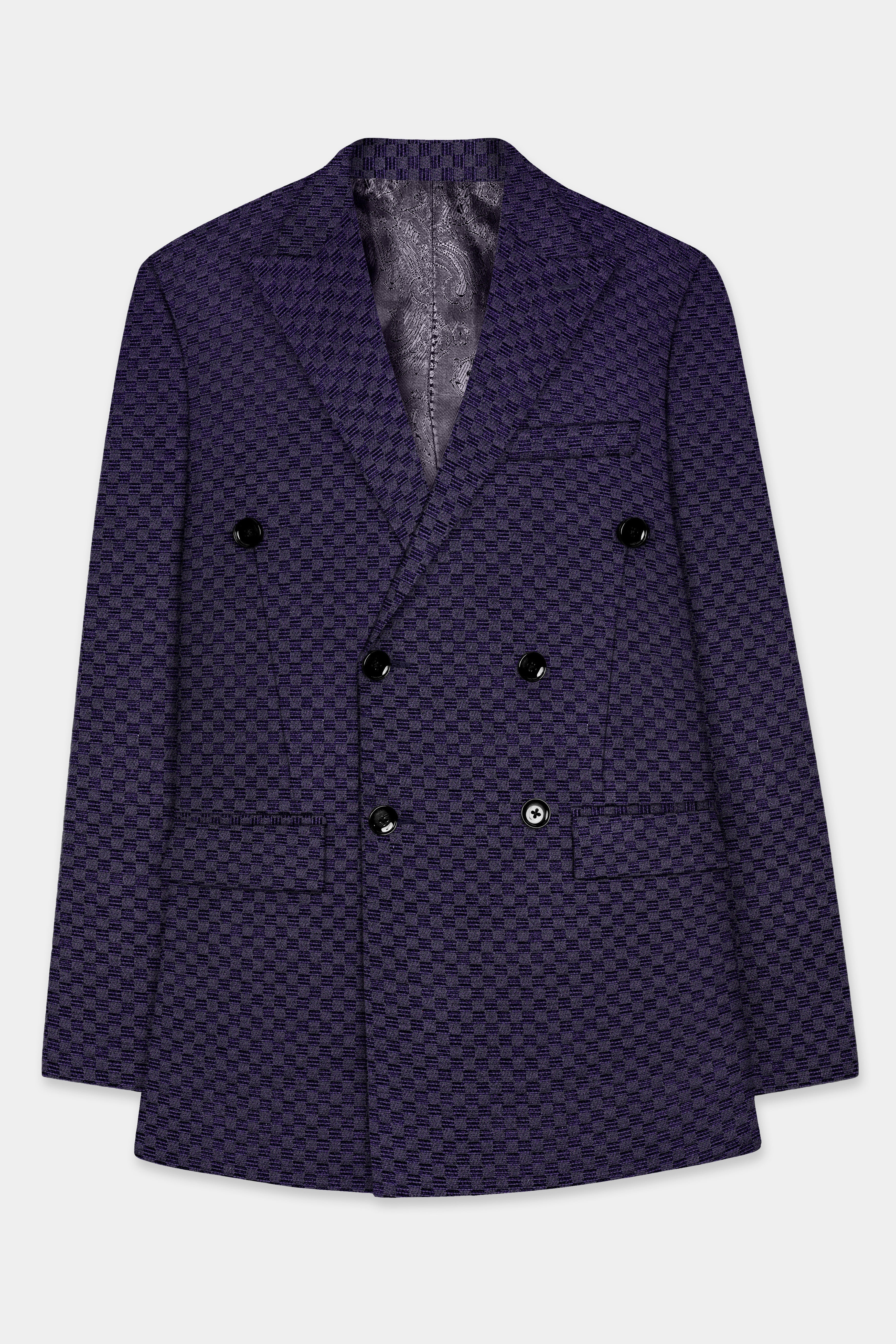 Ebony Purple Jacquard textured Double Breasted Suit