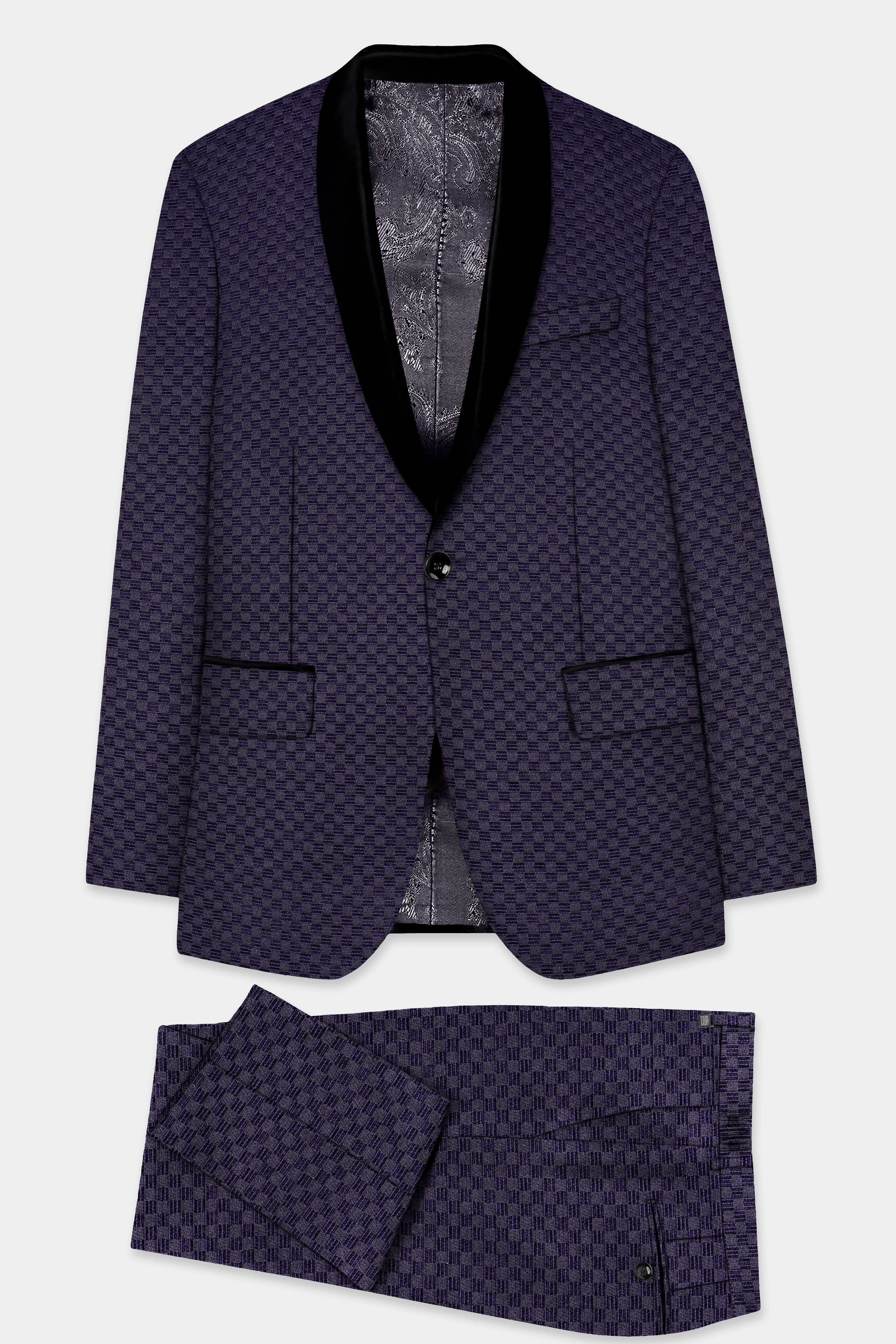 Ebony Purple Jacquard textured Tuxedo Suit