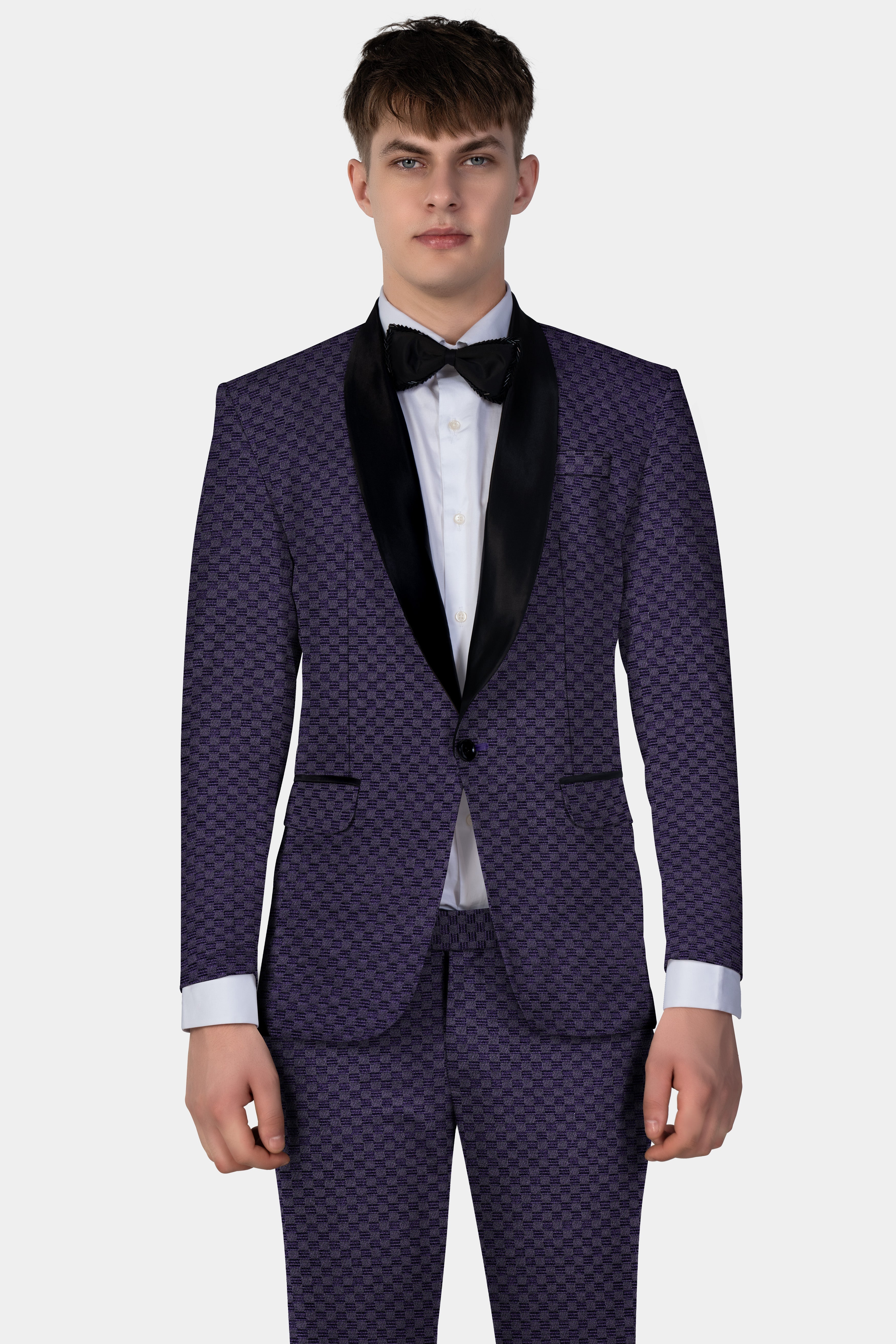 Ebony Purple Jacquard textured Tuxedo Suit