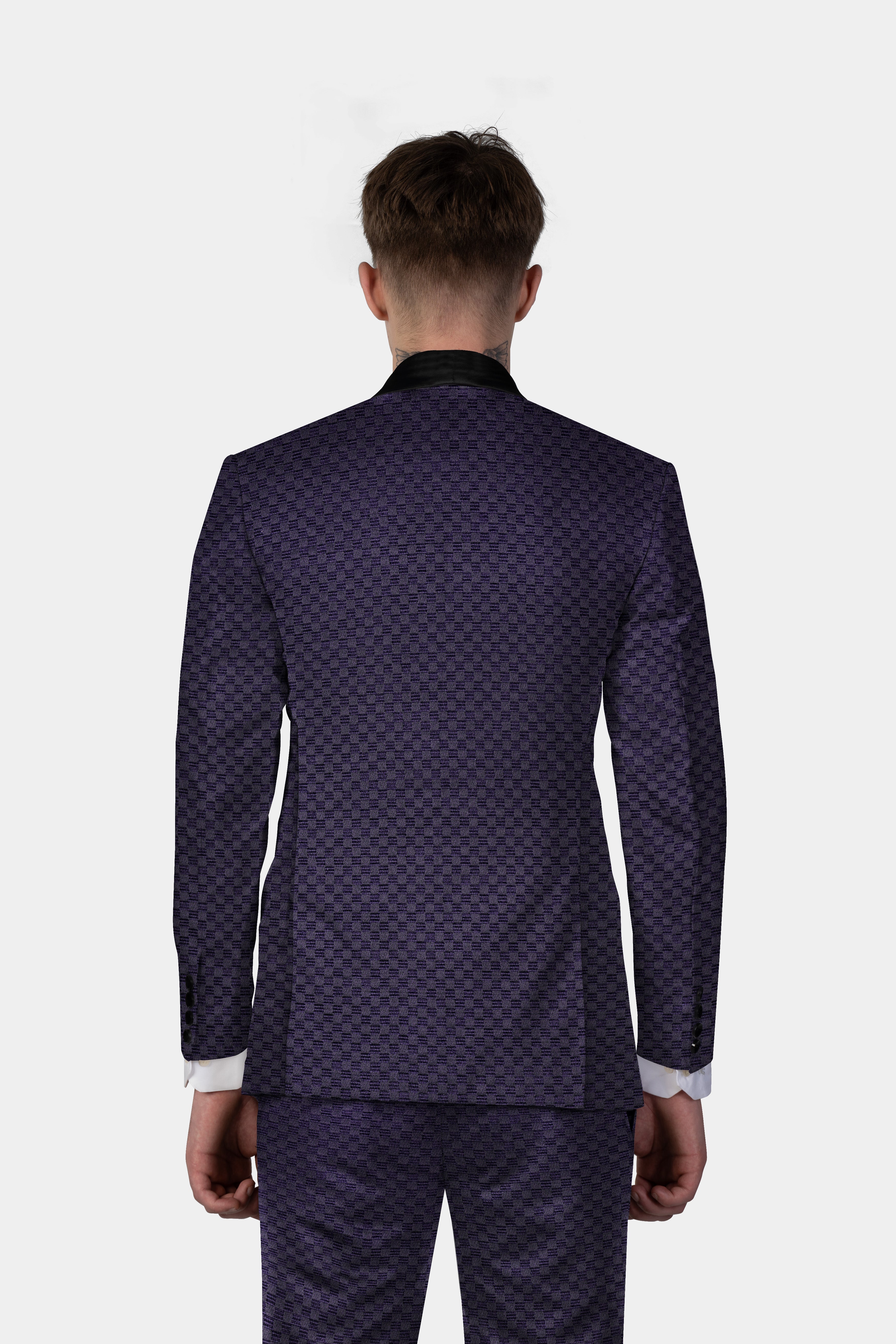 Ebony Purple Jacquard textured Tuxedo Suit