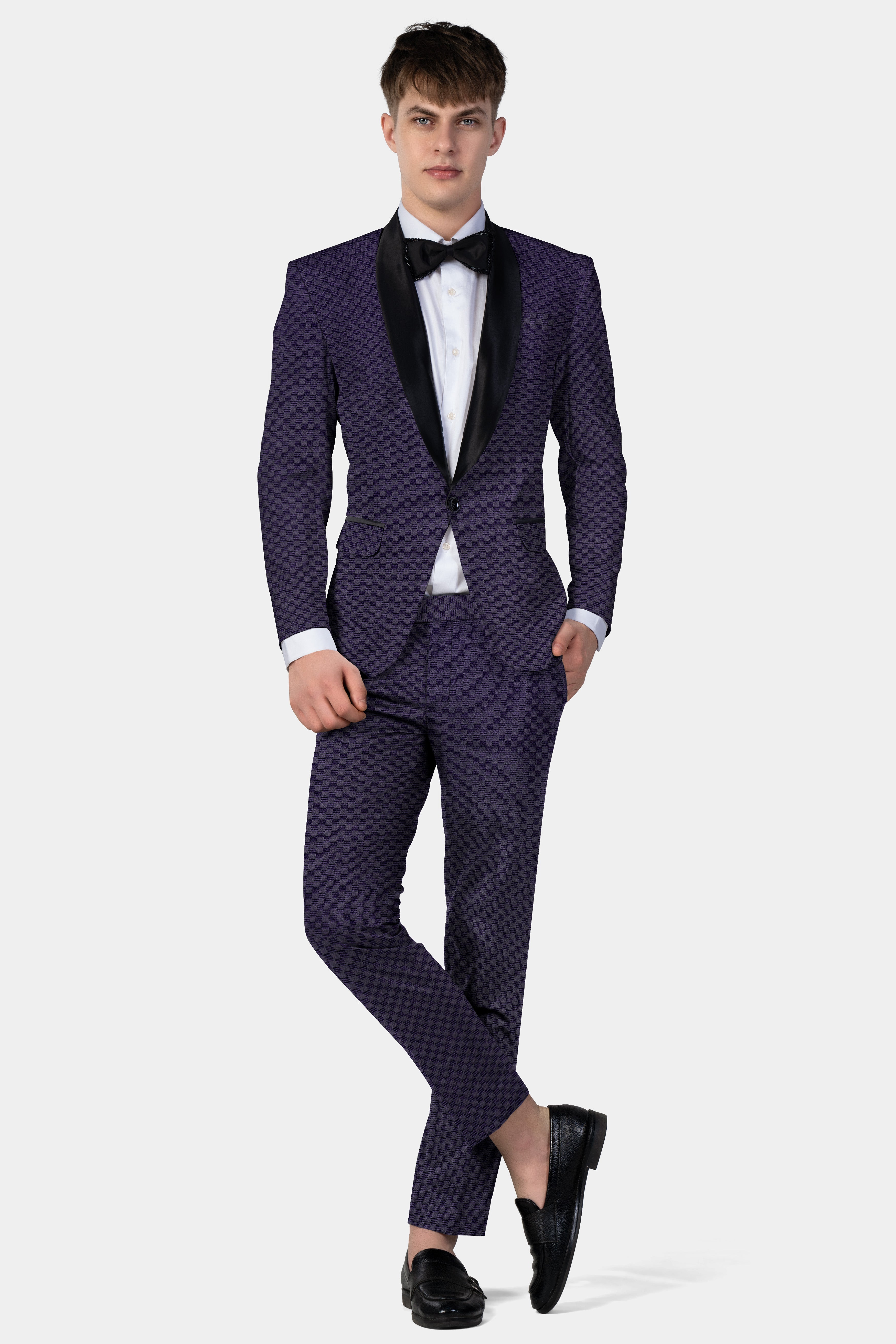 Ebony Purple Jacquard textured Tuxedo Suit