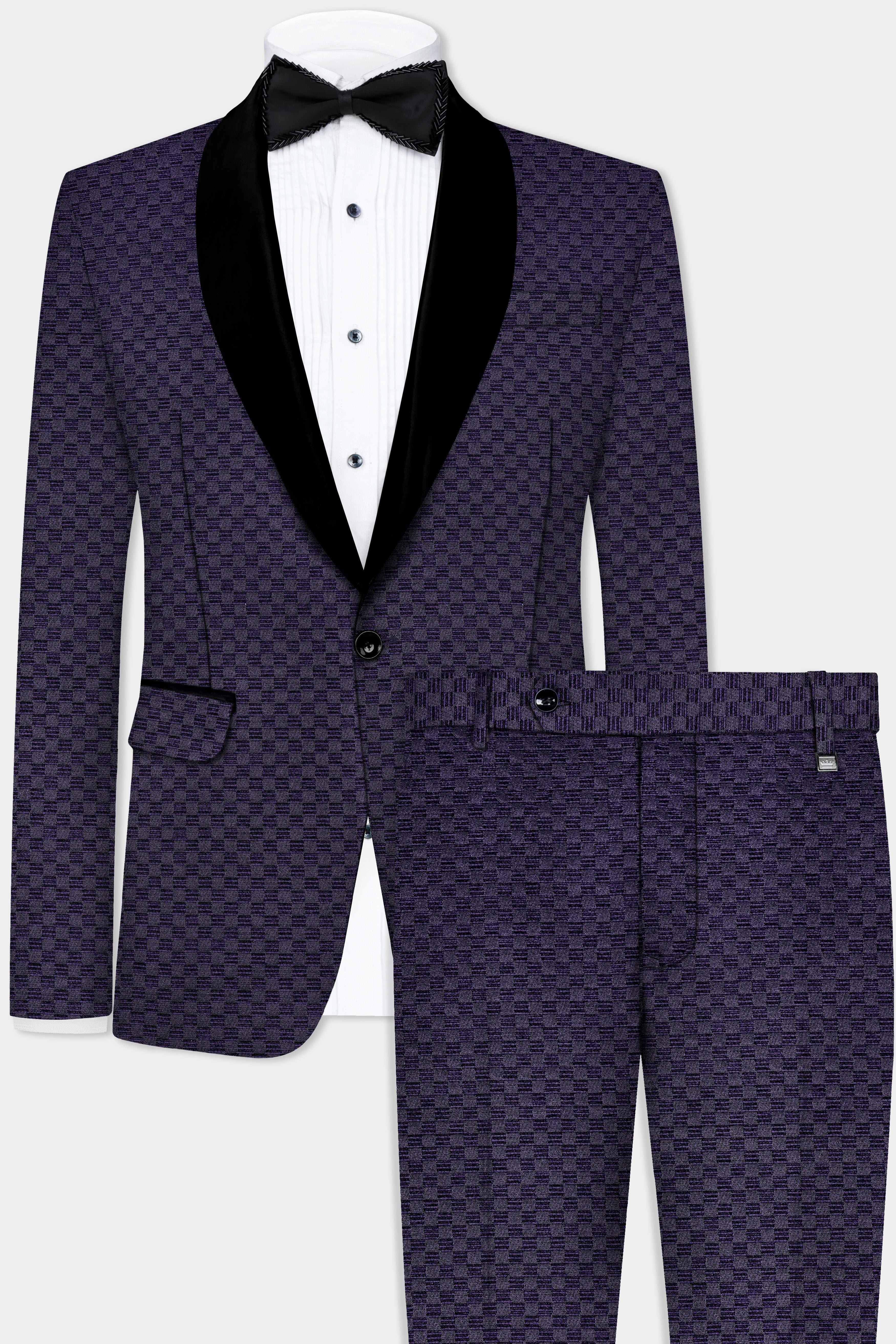 Ebony Purple Jacquard textured Tuxedo Suit