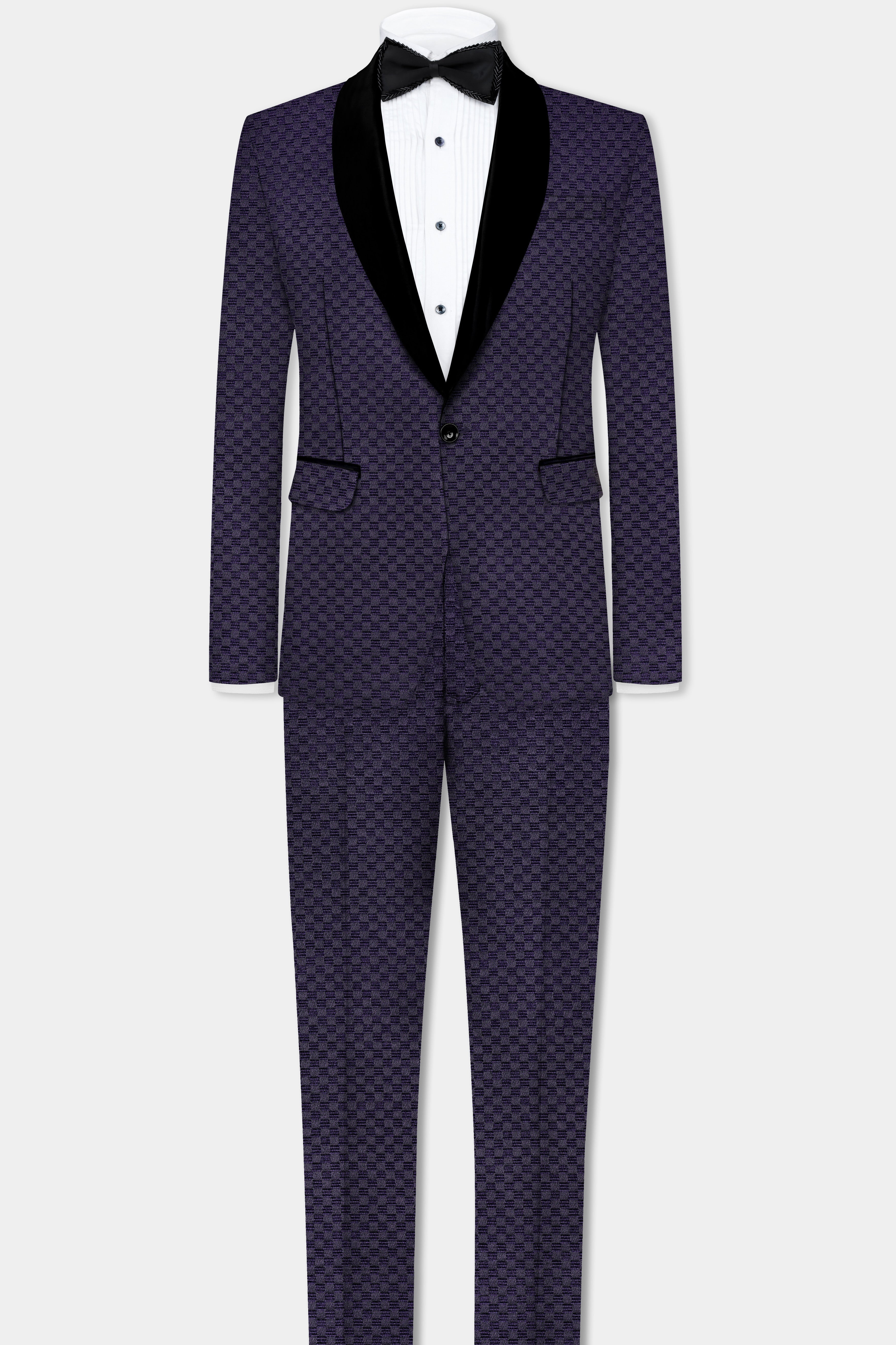 Ebony Purple Jacquard textured Tuxedo Suit