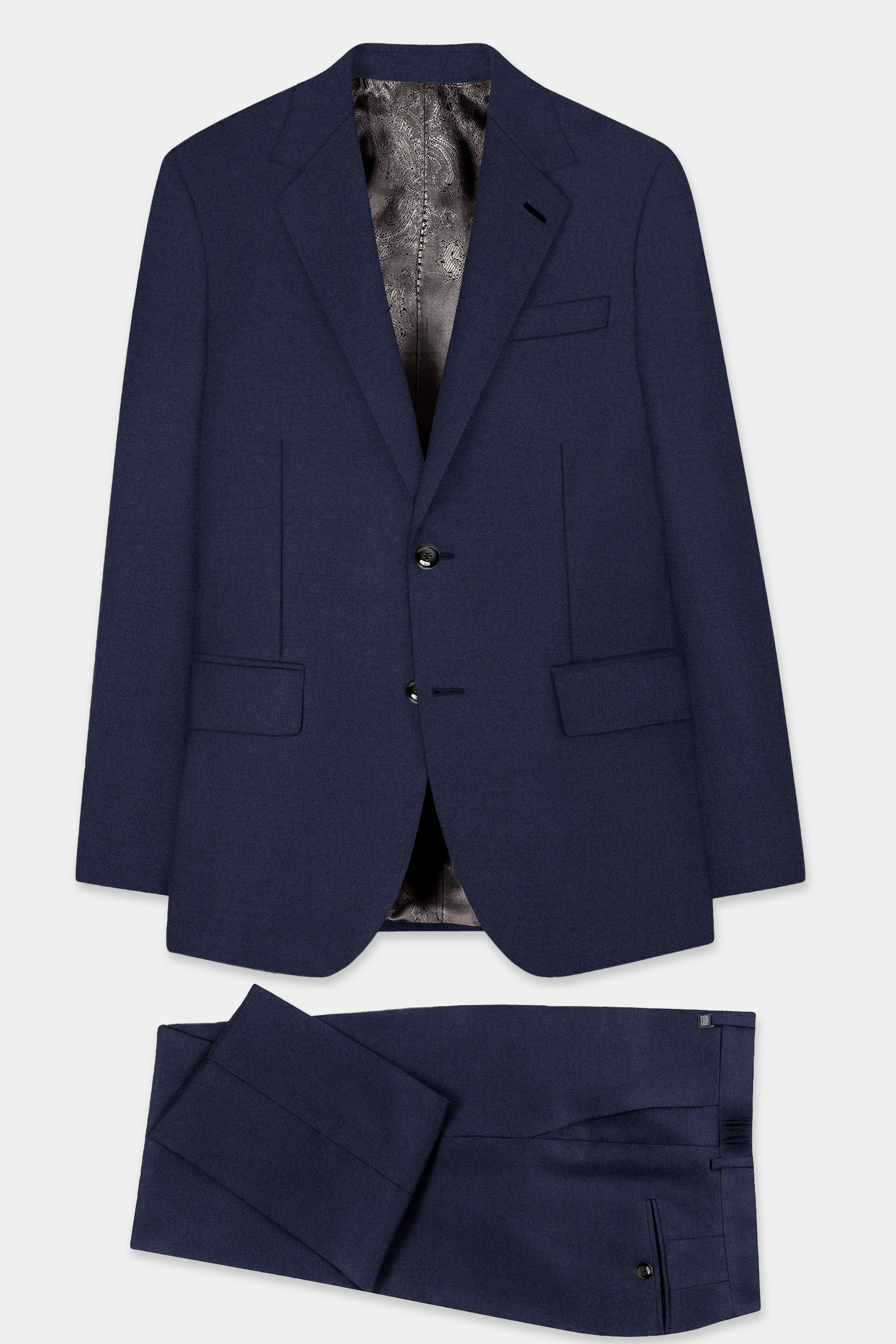 Space Cadet Blue Solid Wool Blend Single Breasted Suit