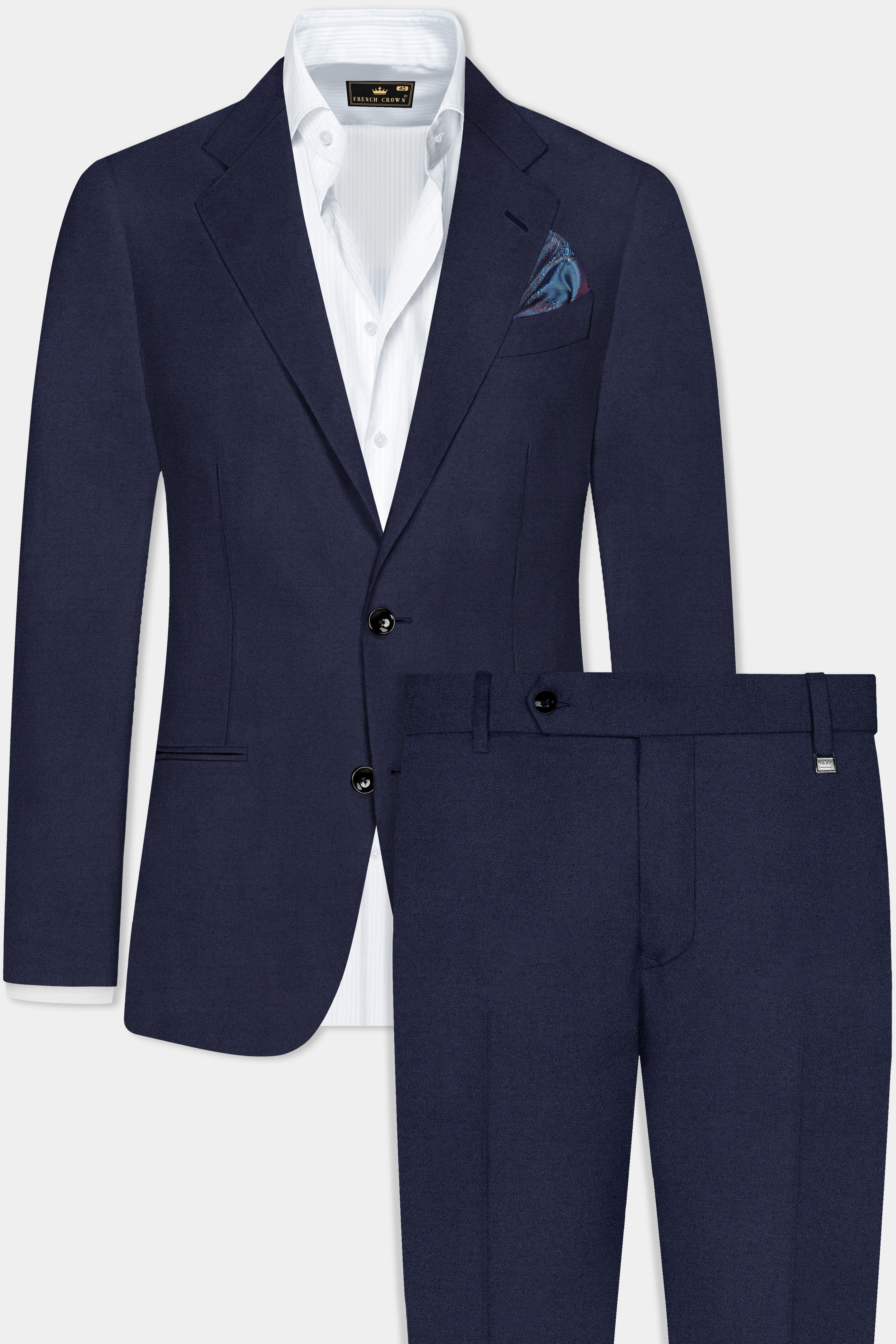 Space Cadet Blue Solid Wool Blend Single Breasted Suit