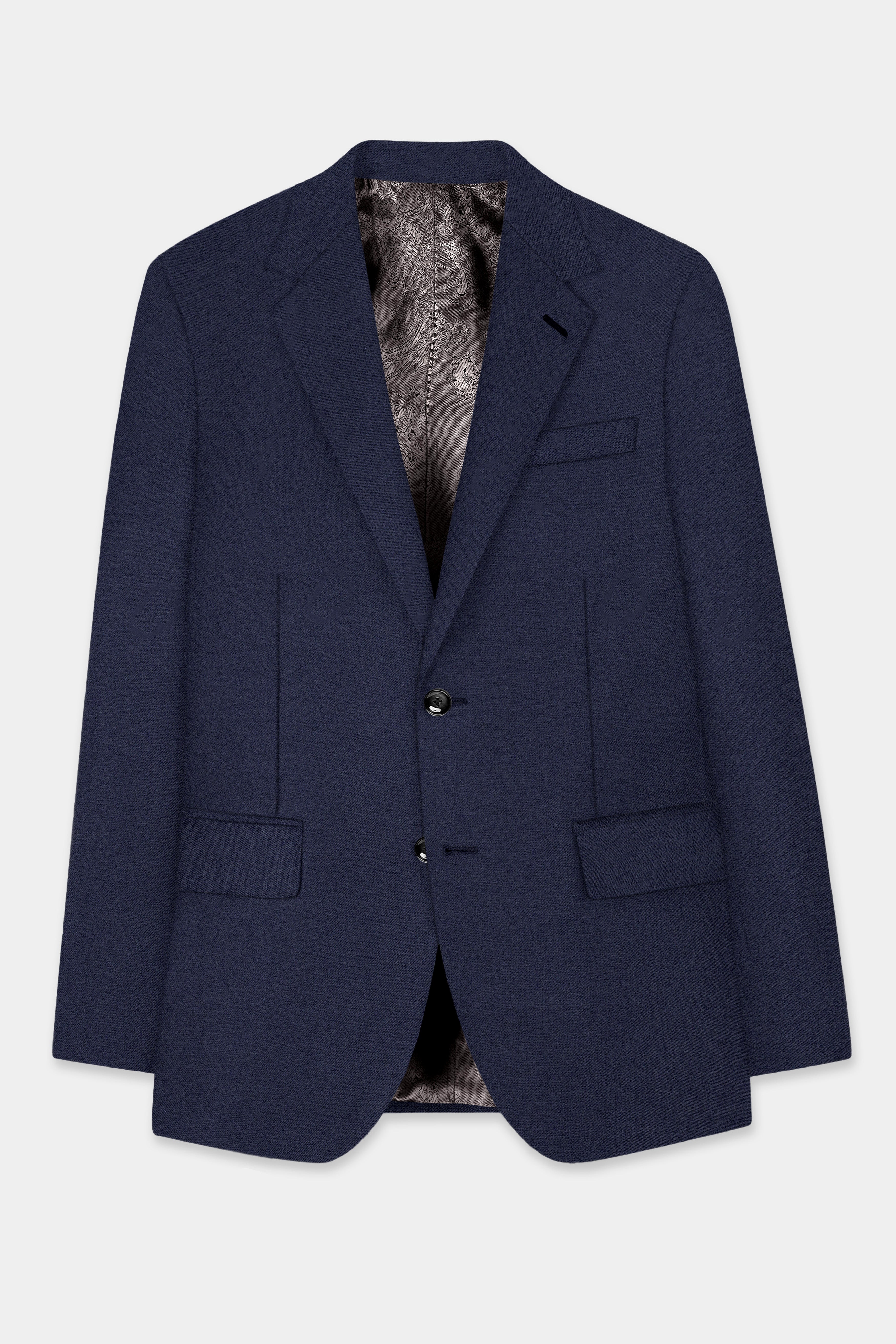 Space Cadet Blue Solid Wool Blend Single Breasted Suit