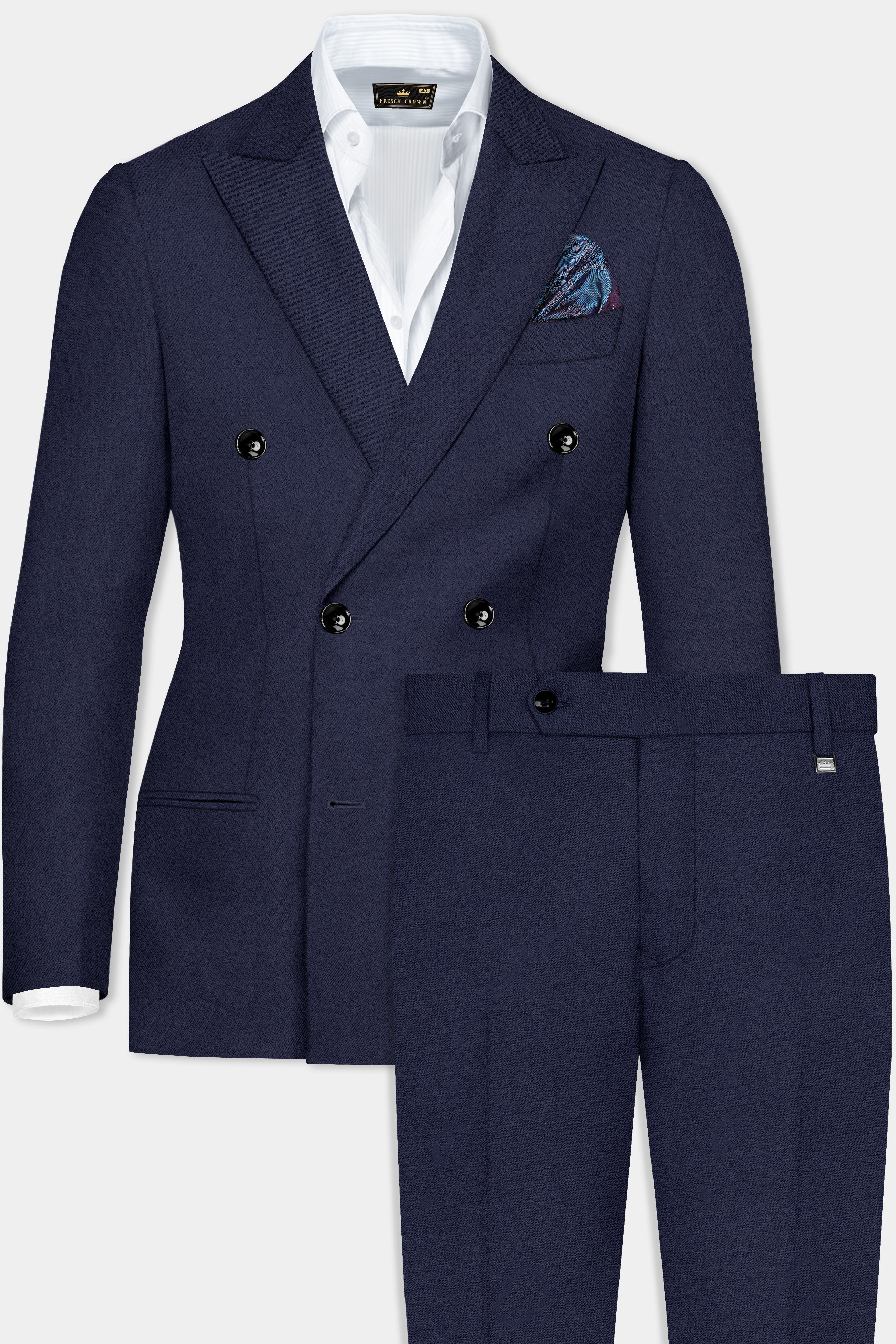 Space Cadet Blue Solid Wool Blend Double Breasted Suit