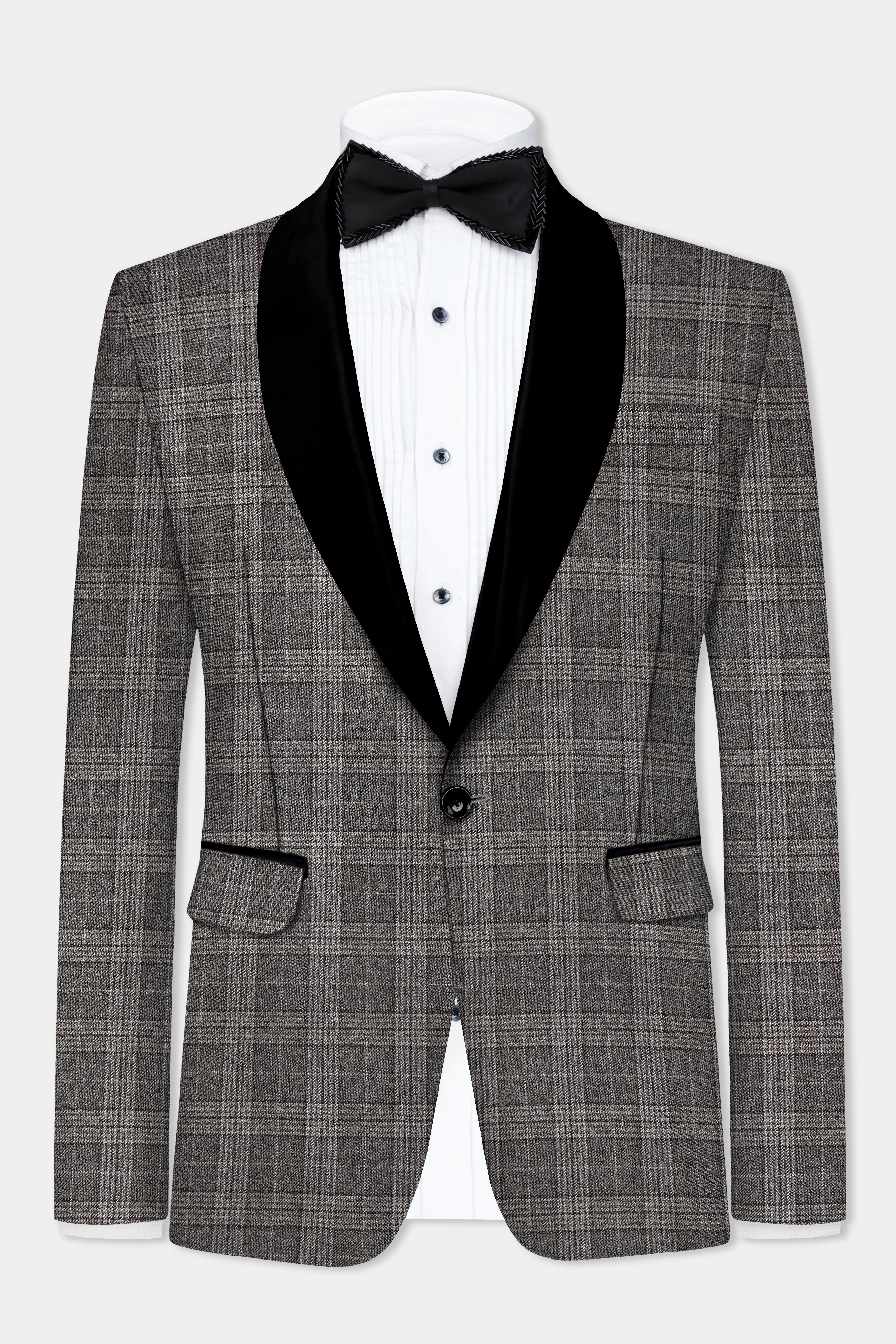 Iridium Gray Plaid Tweed Wool Blend Tuxedo Suit