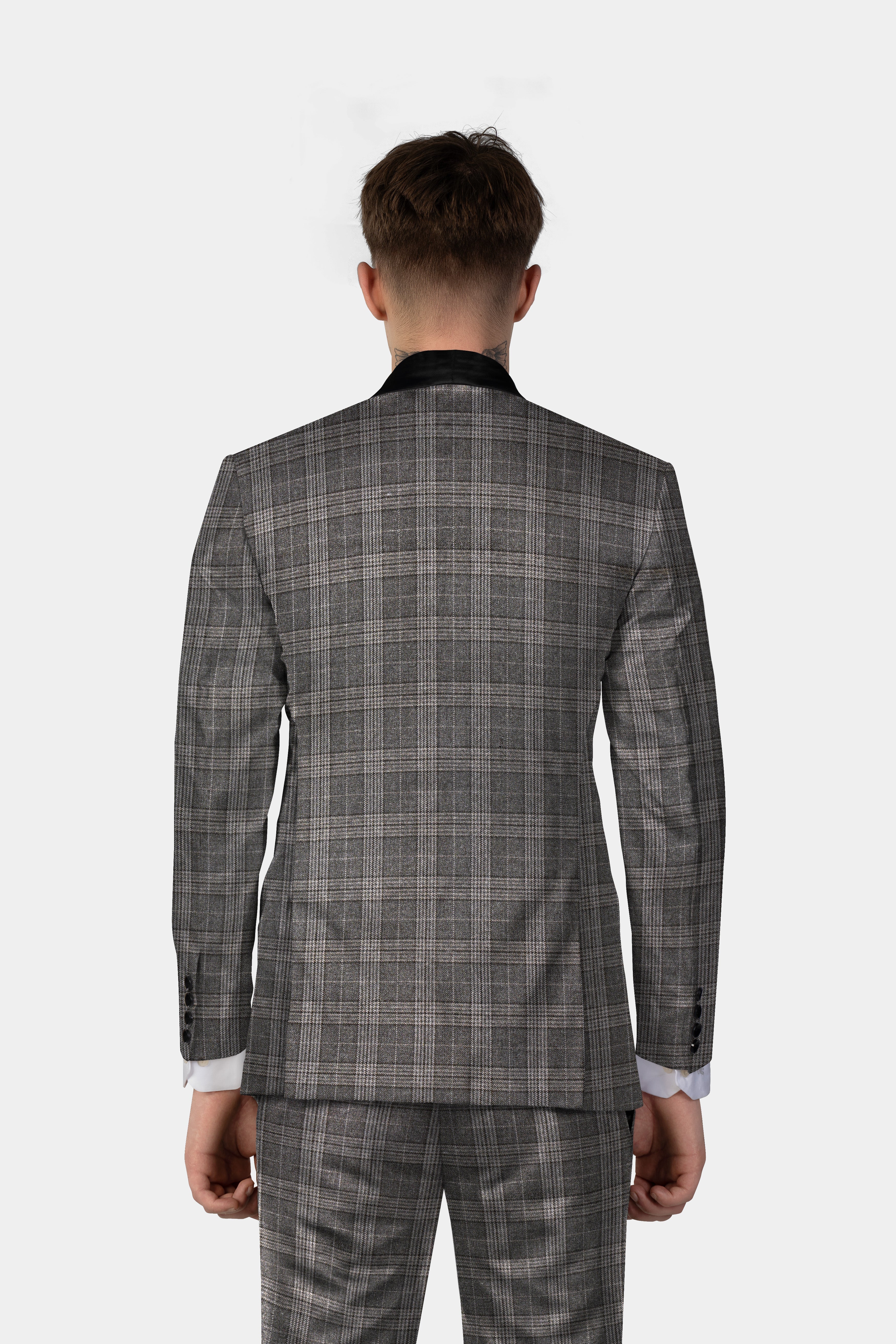 Iridium Gray Plaid Tweed Wool Blend Tuxedo Suit