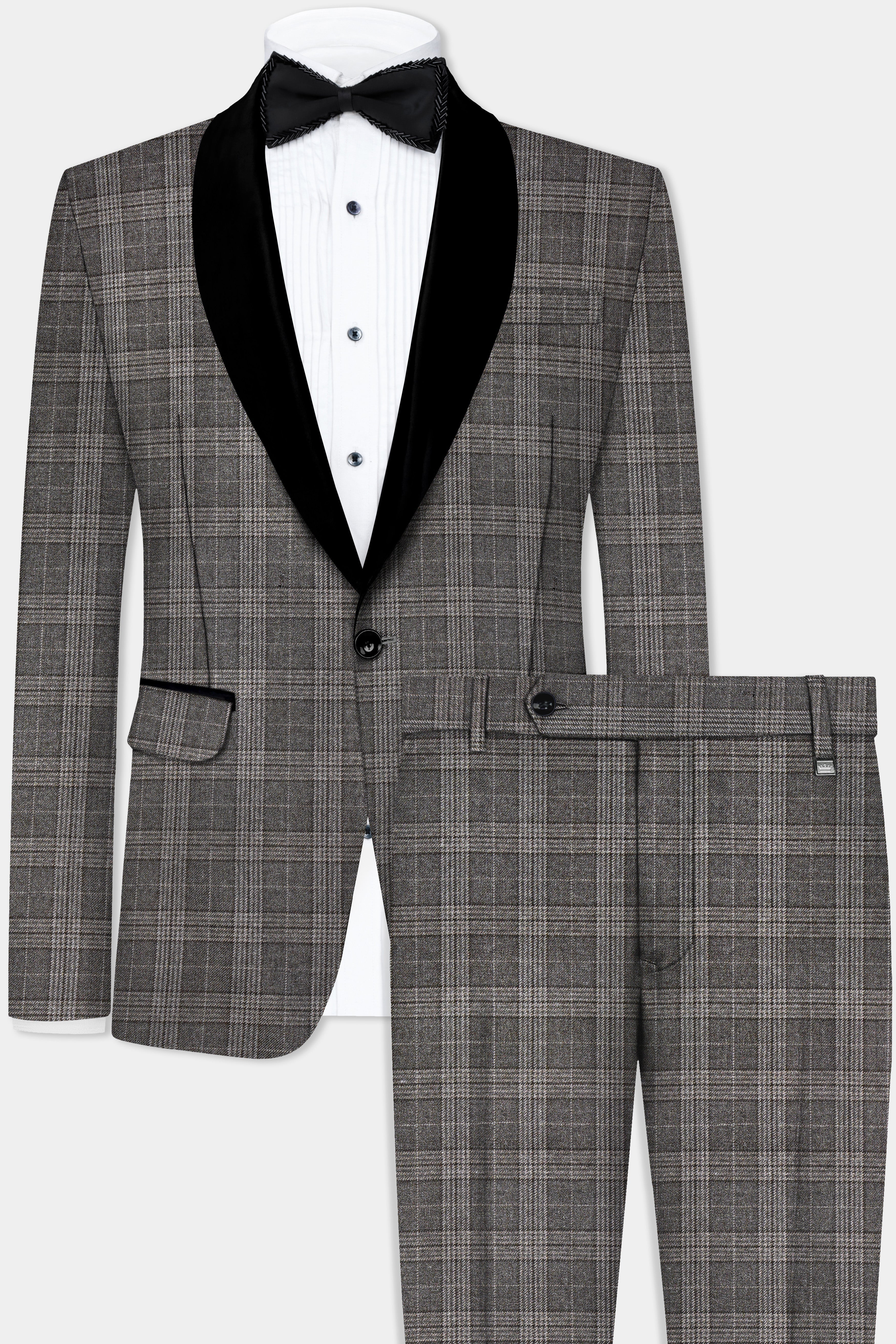 Iridium Gray Plaid Tweed Wool Blend Tuxedo Suit