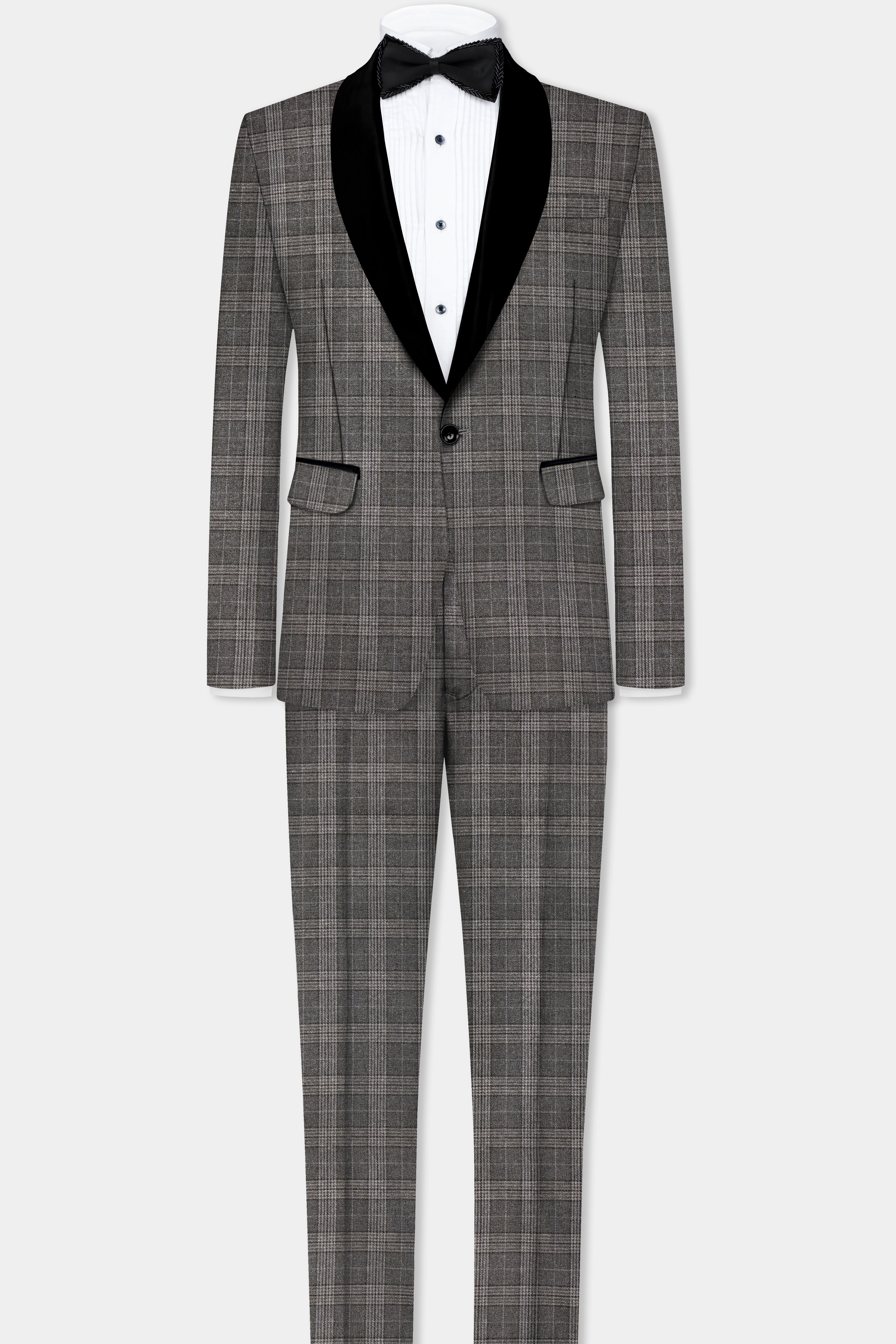 Iridium Gray Plaid Tweed Wool Blend Tuxedo Suit