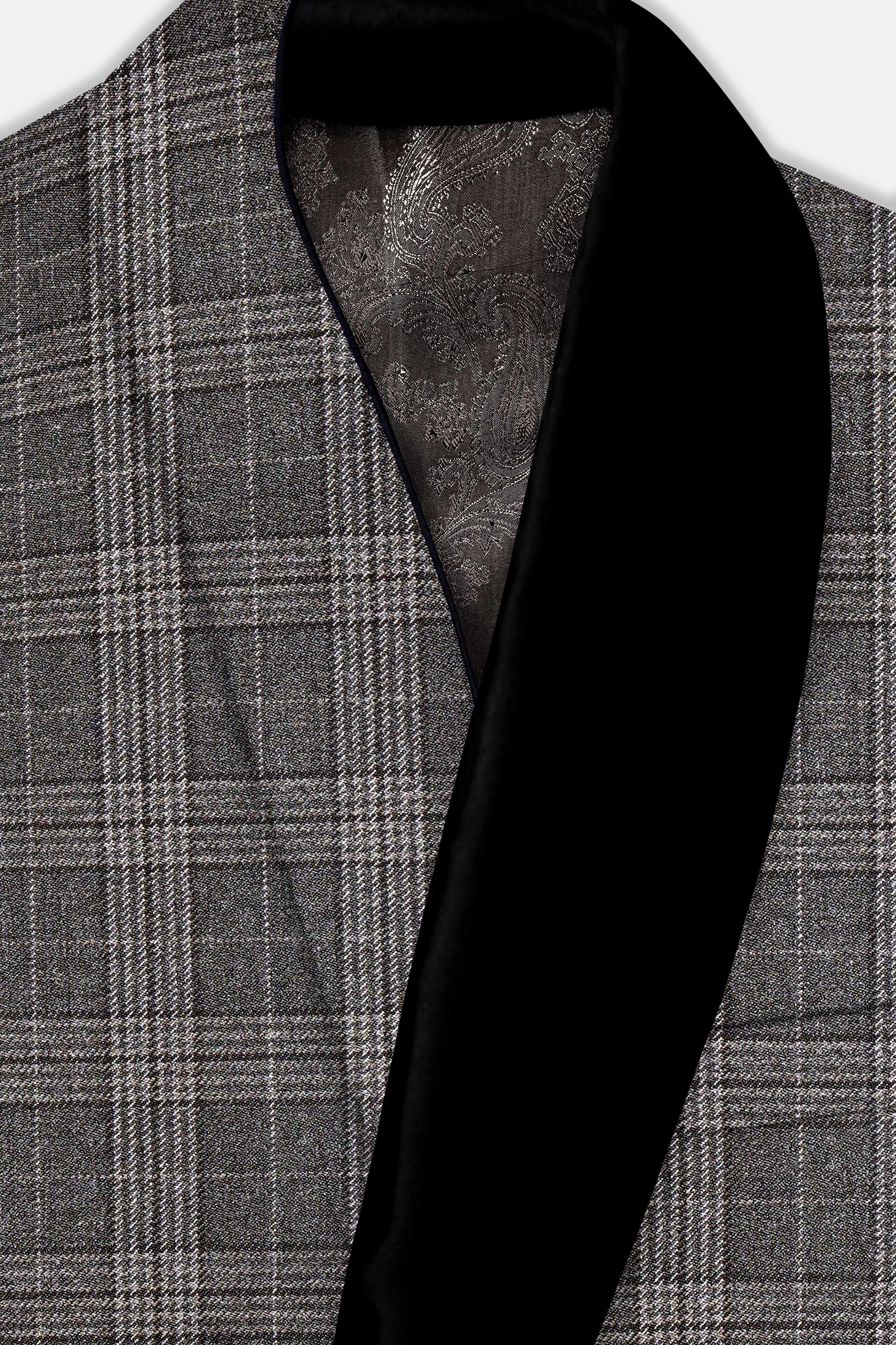 Iridium Gray Plaid Tweed Wool Blend Tuxedo Suit