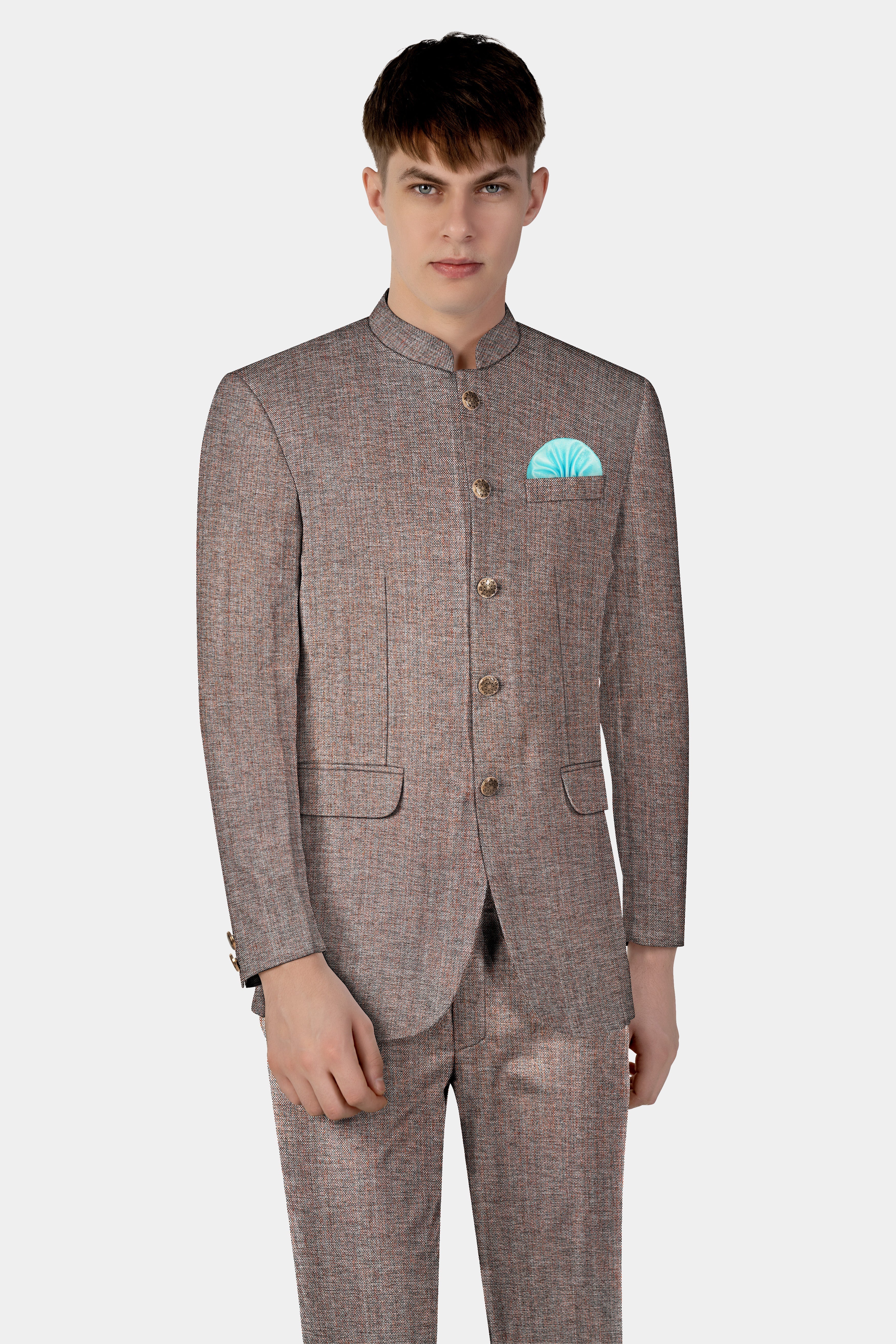 Ferra Brown Textured Bandhgala Suit