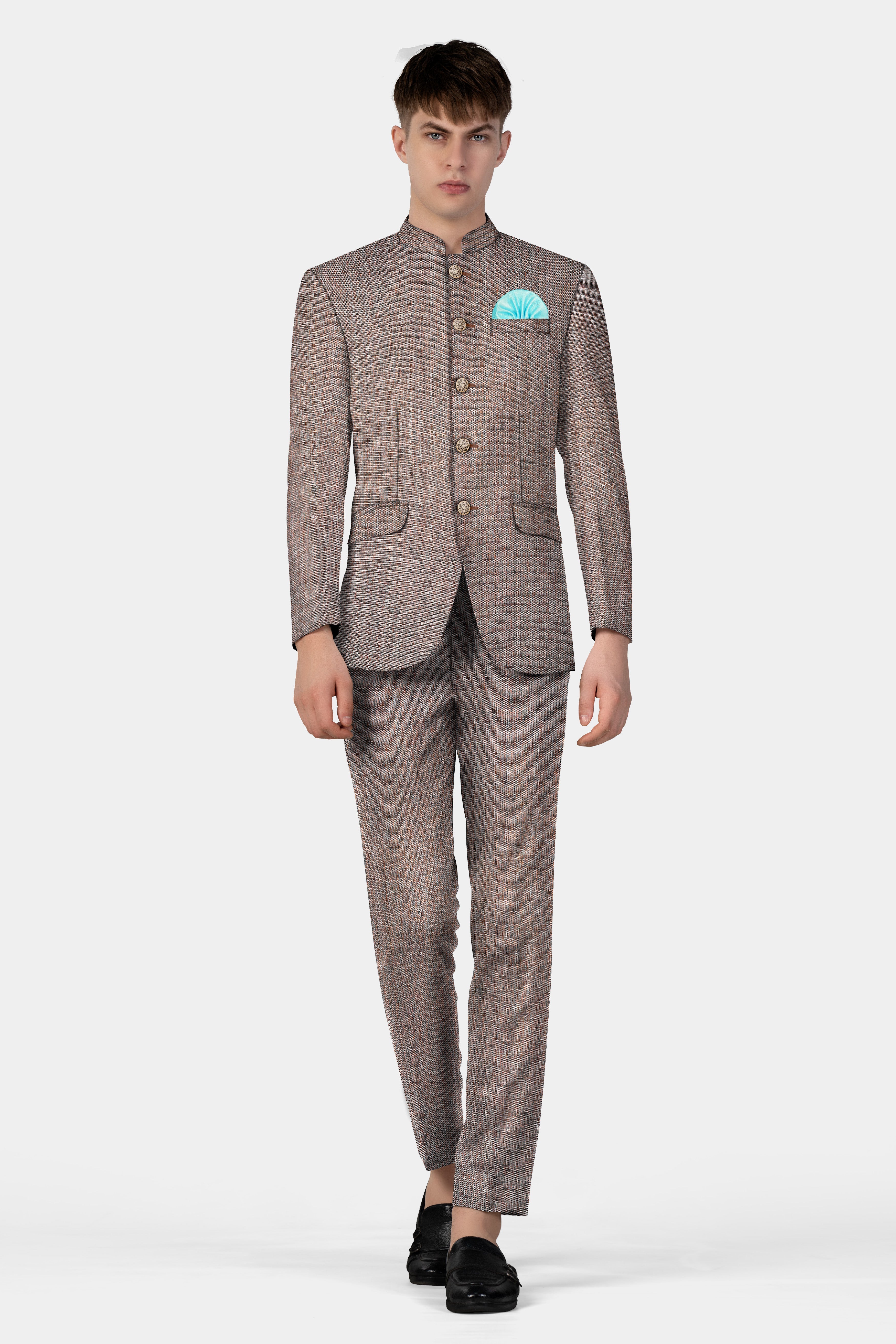 Ferra Brown Textured Bandhgala Suit