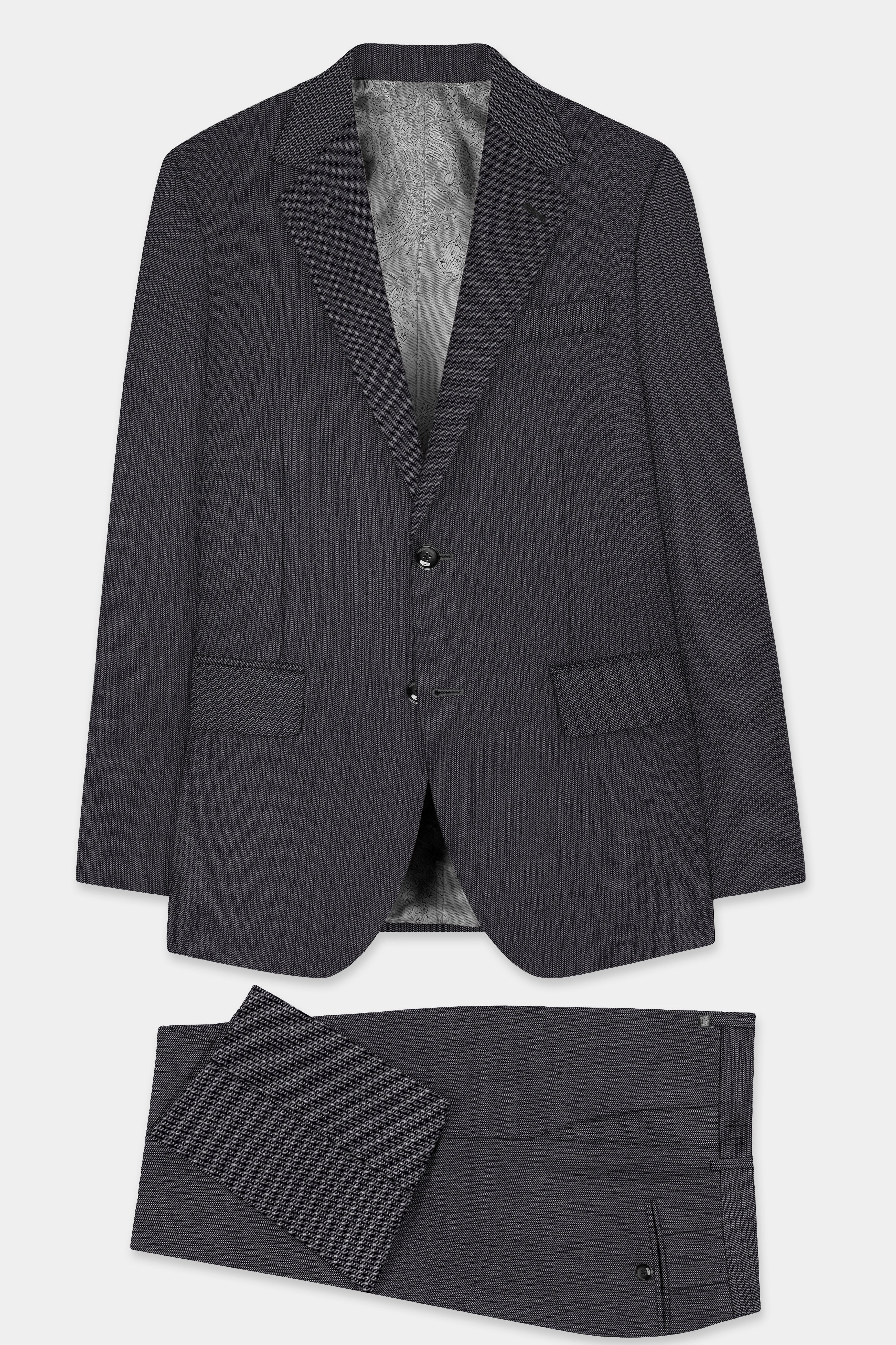 Vampire Gray herringbone Textured Cotton Single Breasted Suit