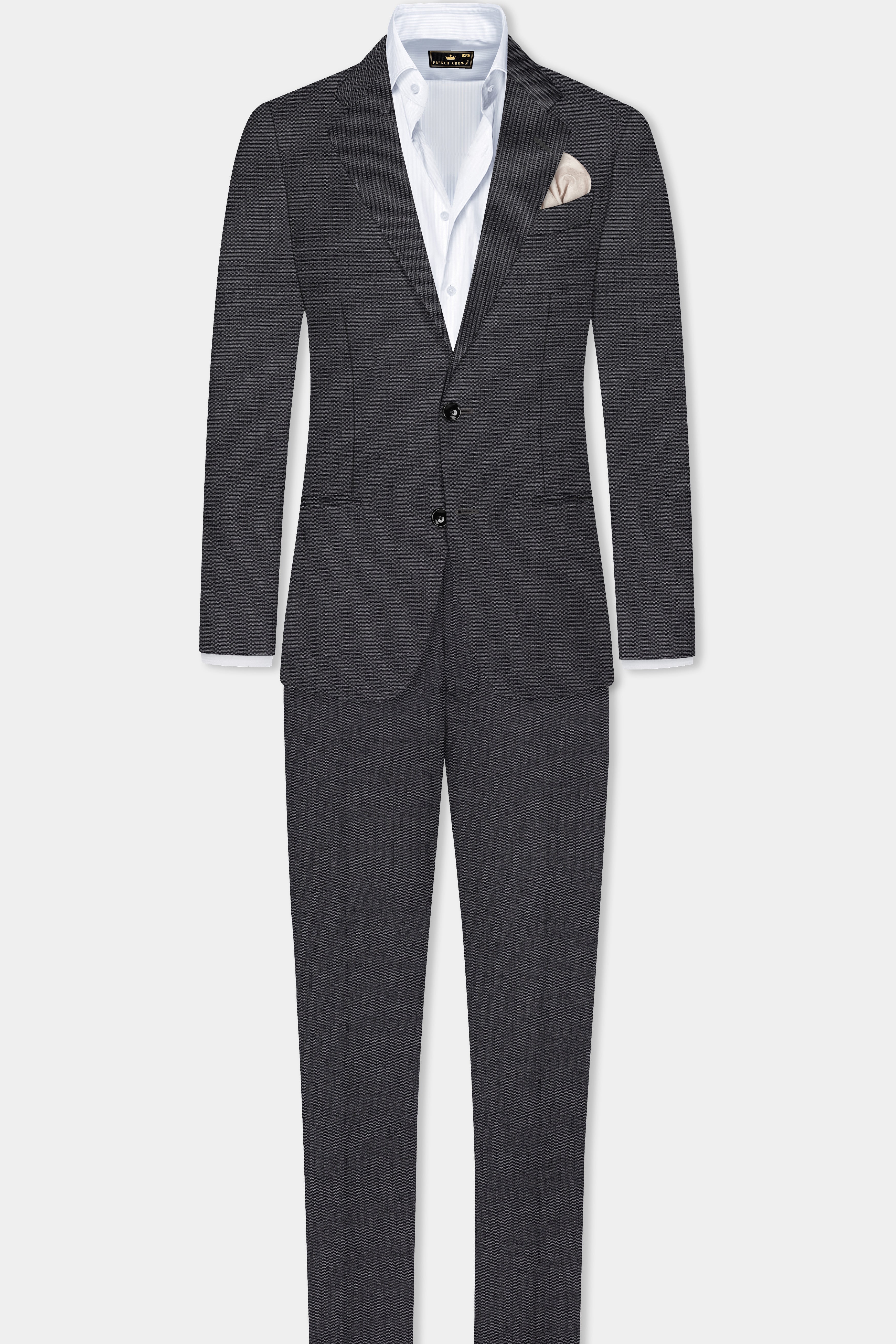 Vampire Gray herringbone Textured Cotton Single Breasted Suit