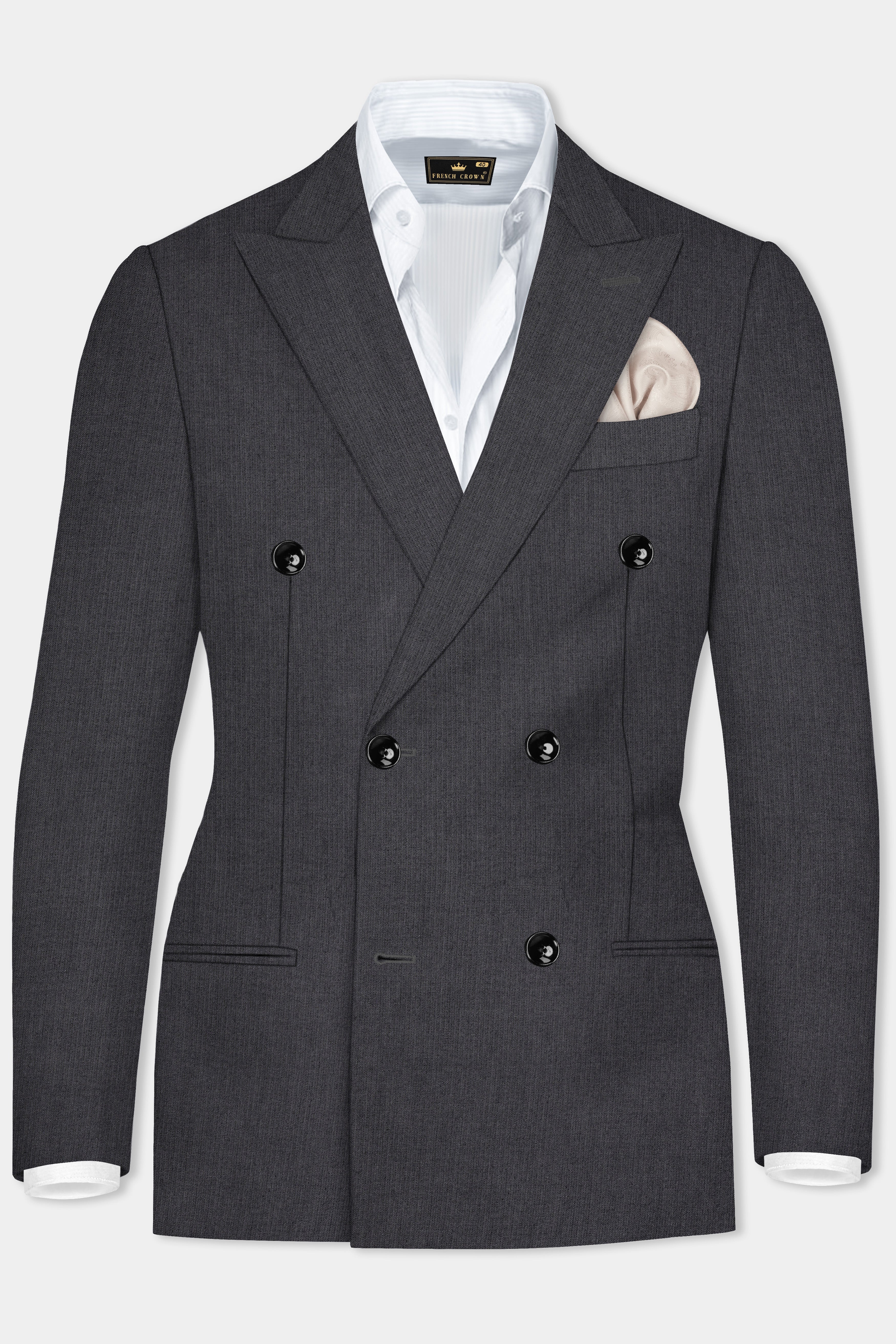 Vampire Gray herringbone Textured Cotton Double Breasted Suit