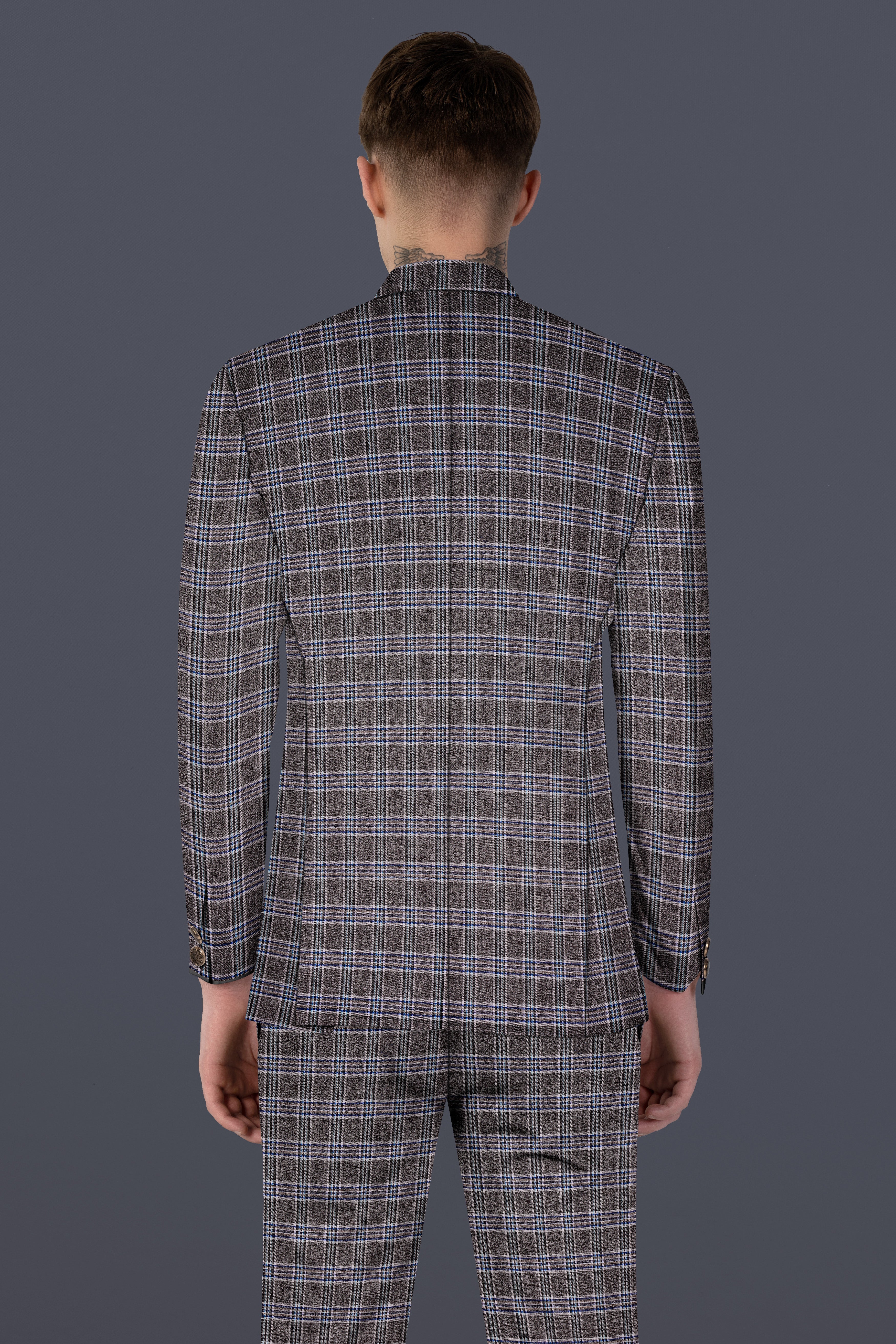 Ironside Grey Plaid Wool Blend Bandhgala Suit