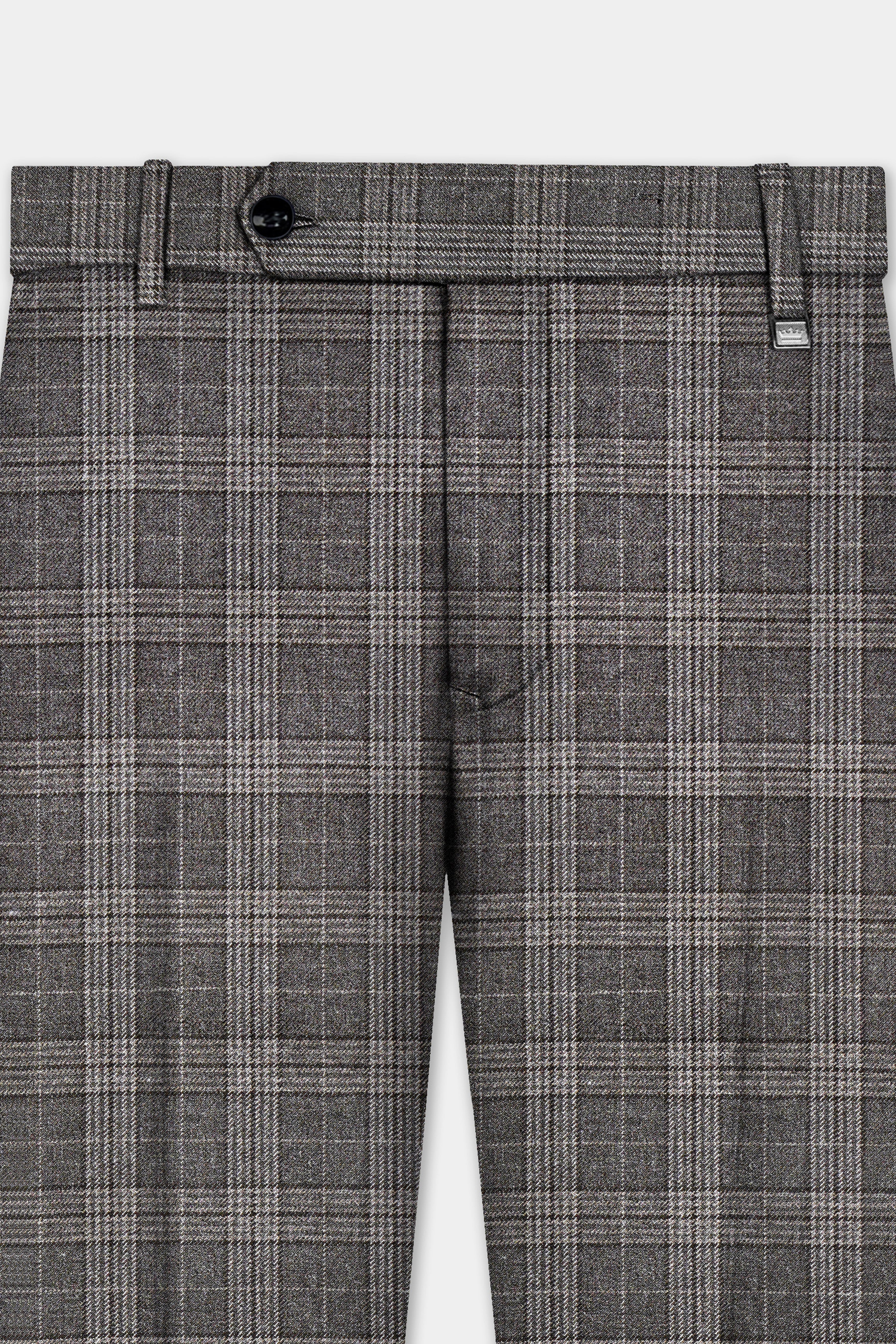 Iridium Gray Plaid Tweed Wool Blend Bandhgala Suit