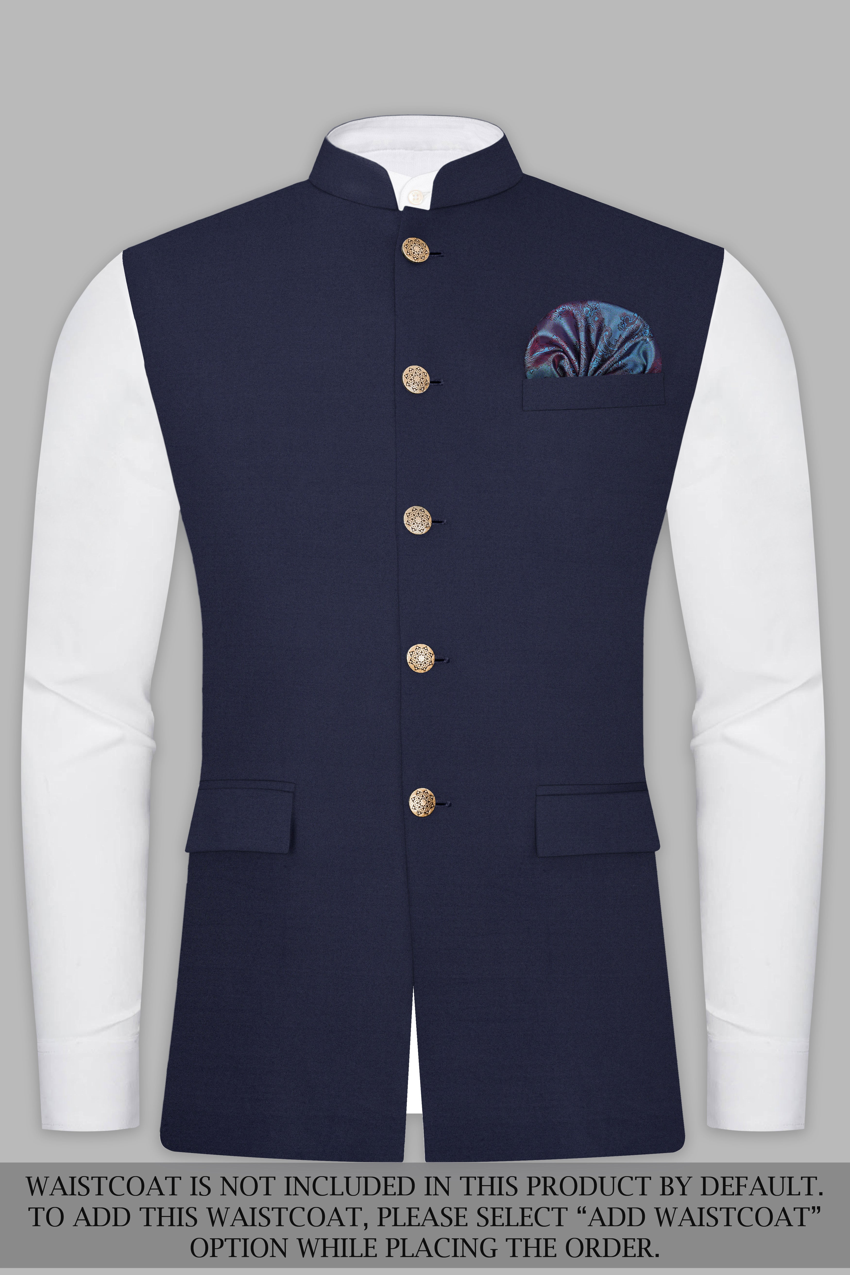 Space Cadet Blue Solid Wool Blend Bandhgala Suit