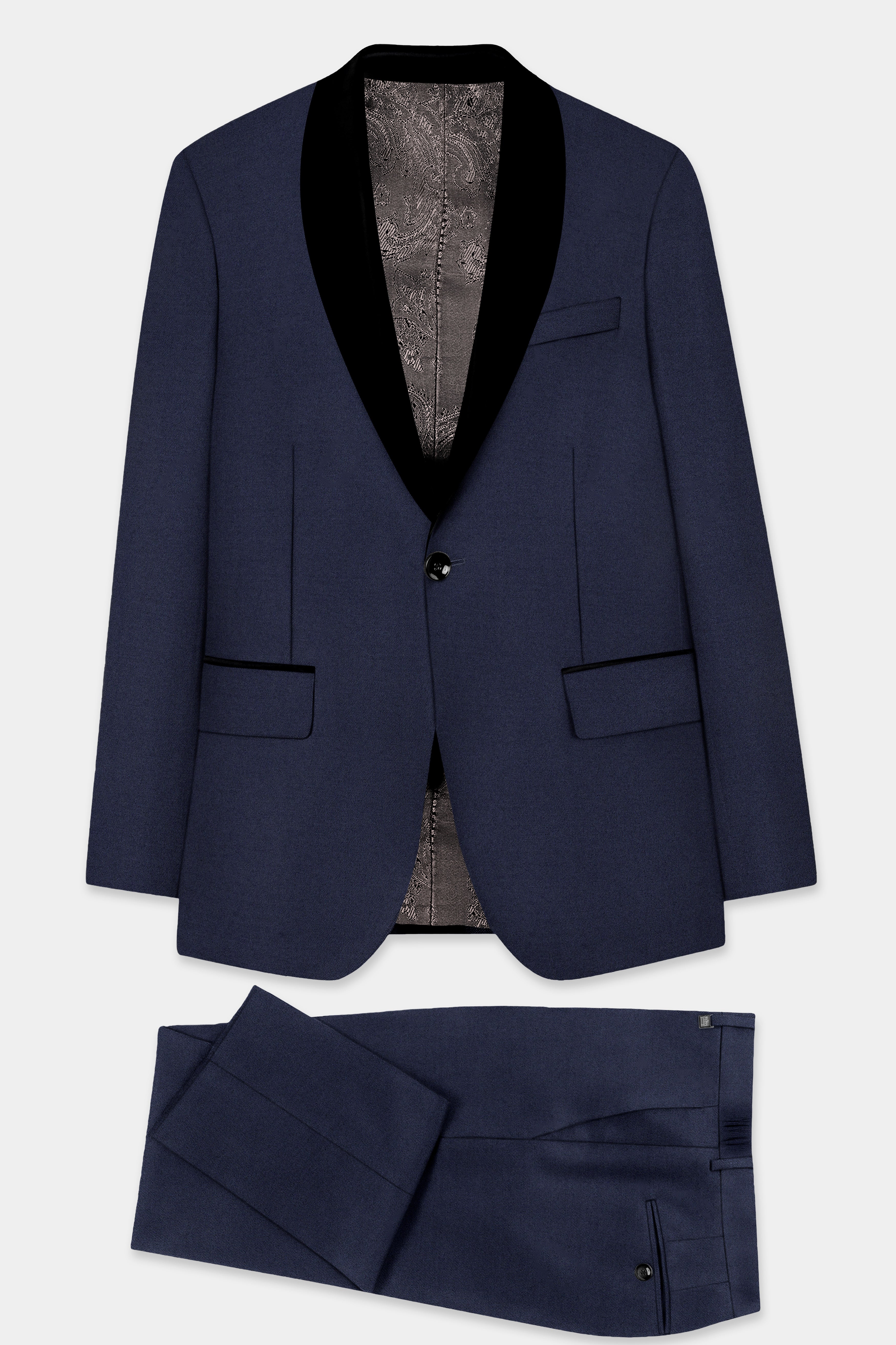 Space Cadet Blue Solid Wool Blend Tuxedo Suit