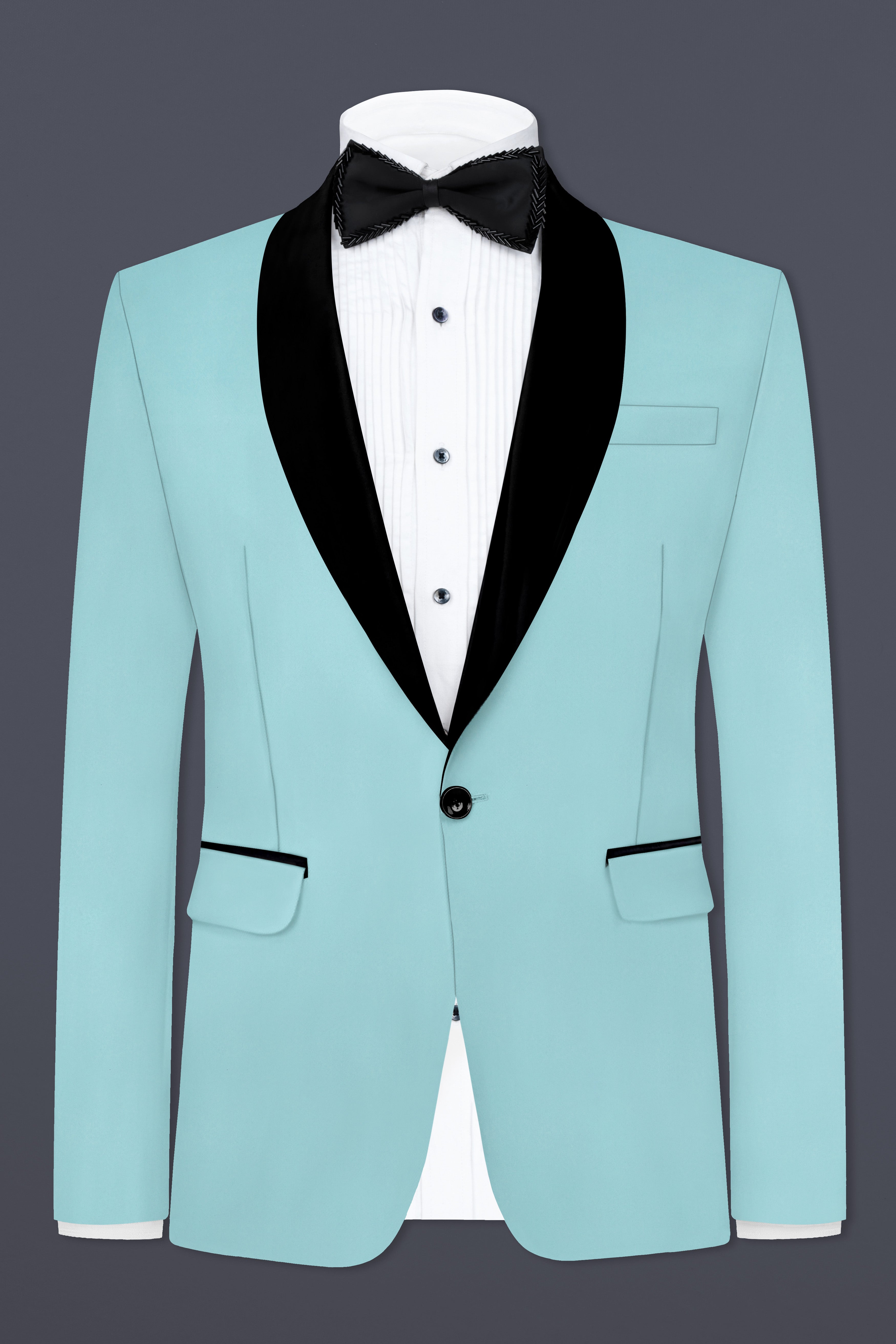 Sinbad Blue Solid Wool Blend Tuxedo Suit