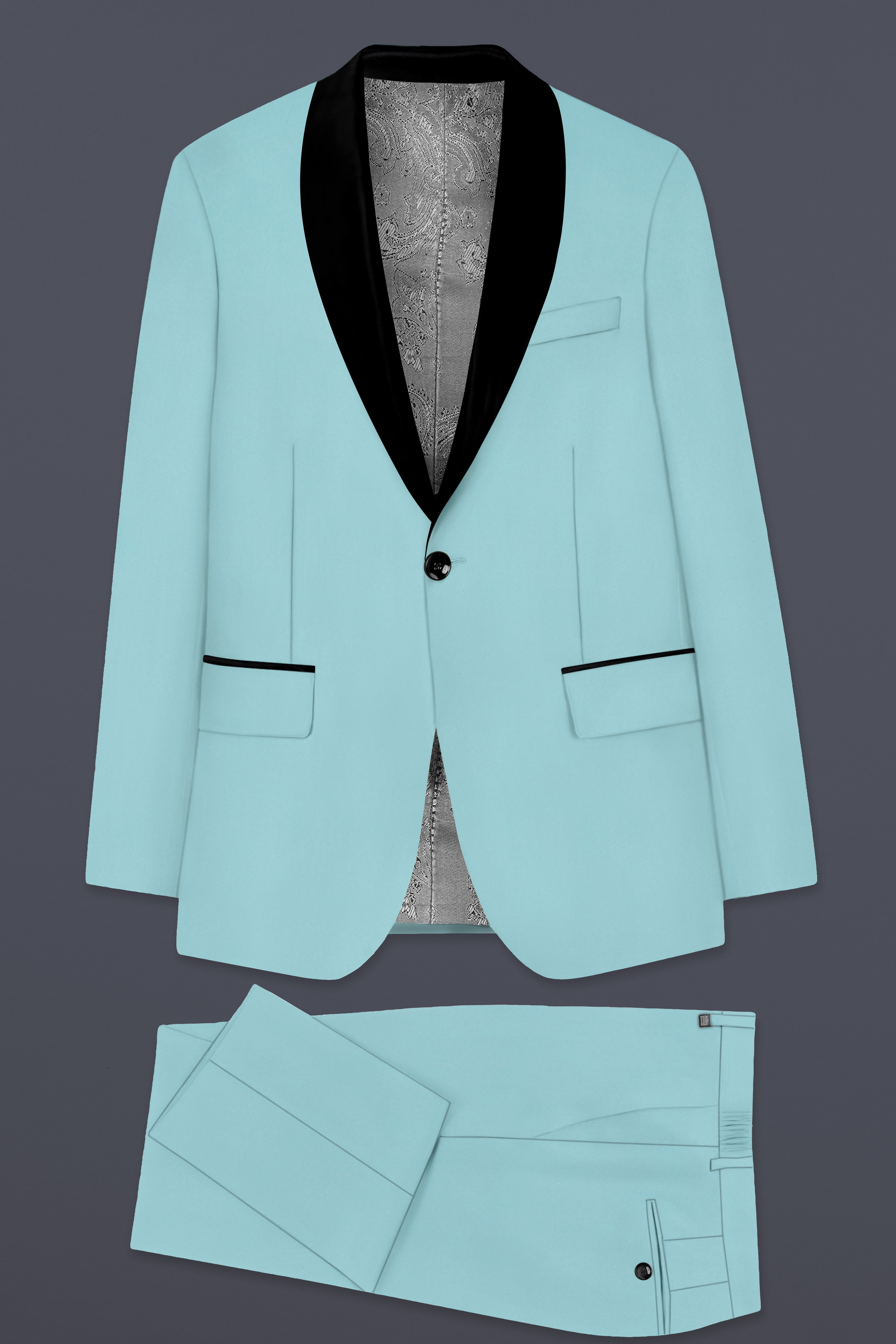 Sinbad Blue Solid Wool Blend Tuxedo Suit