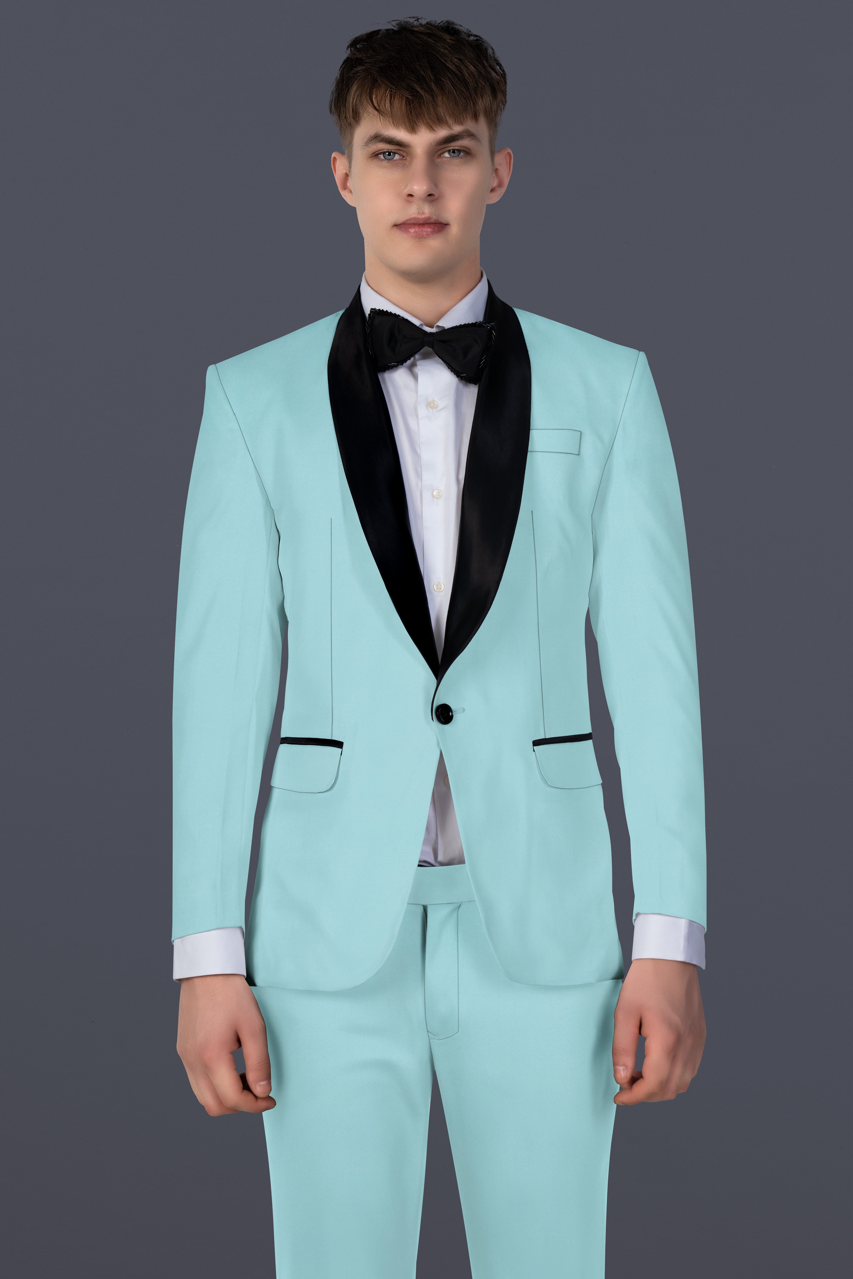 Sinbad Blue Solid Wool Blend Tuxedo Suit