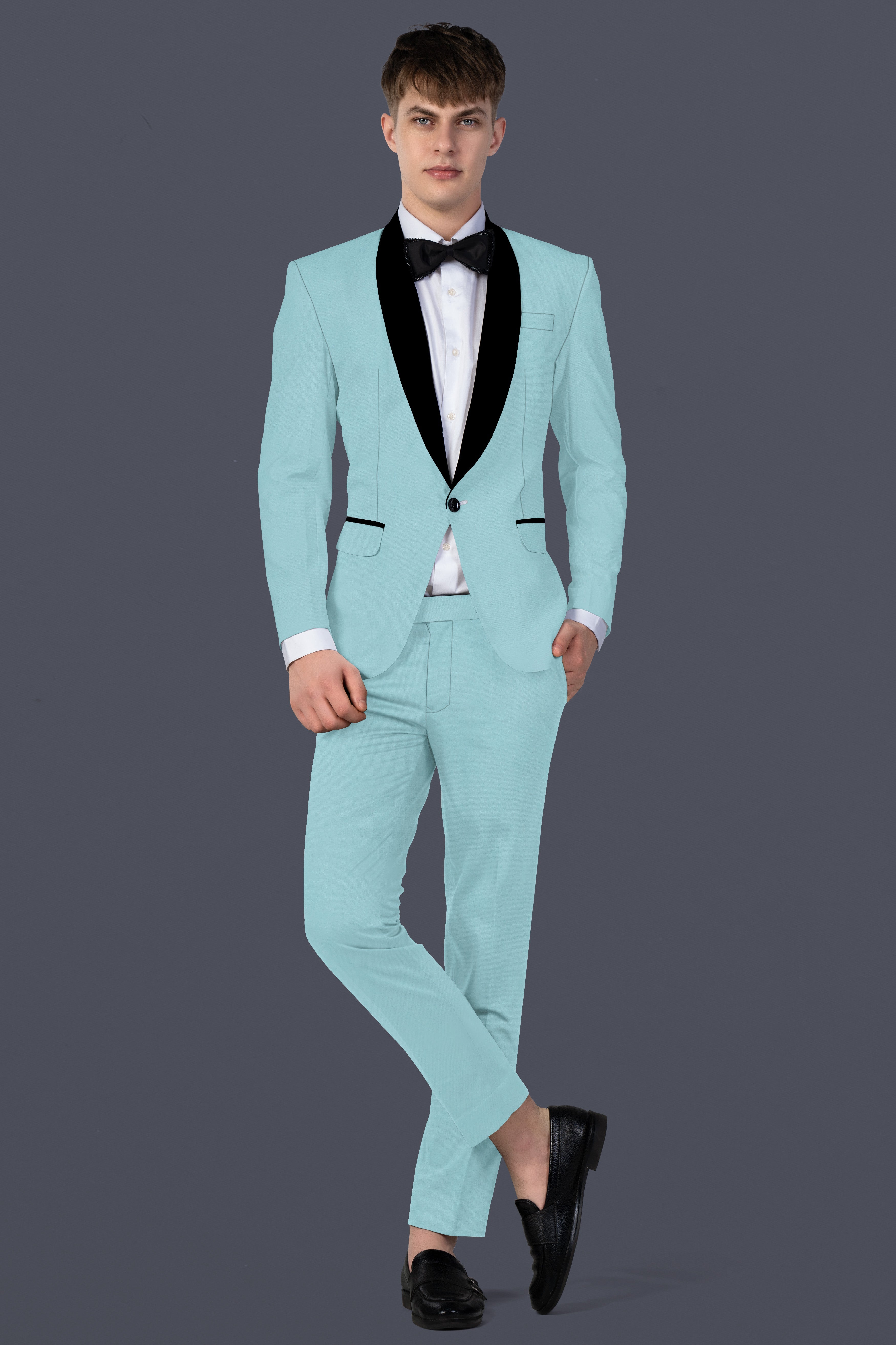 Sinbad Blue Solid Wool Blend Tuxedo Suit