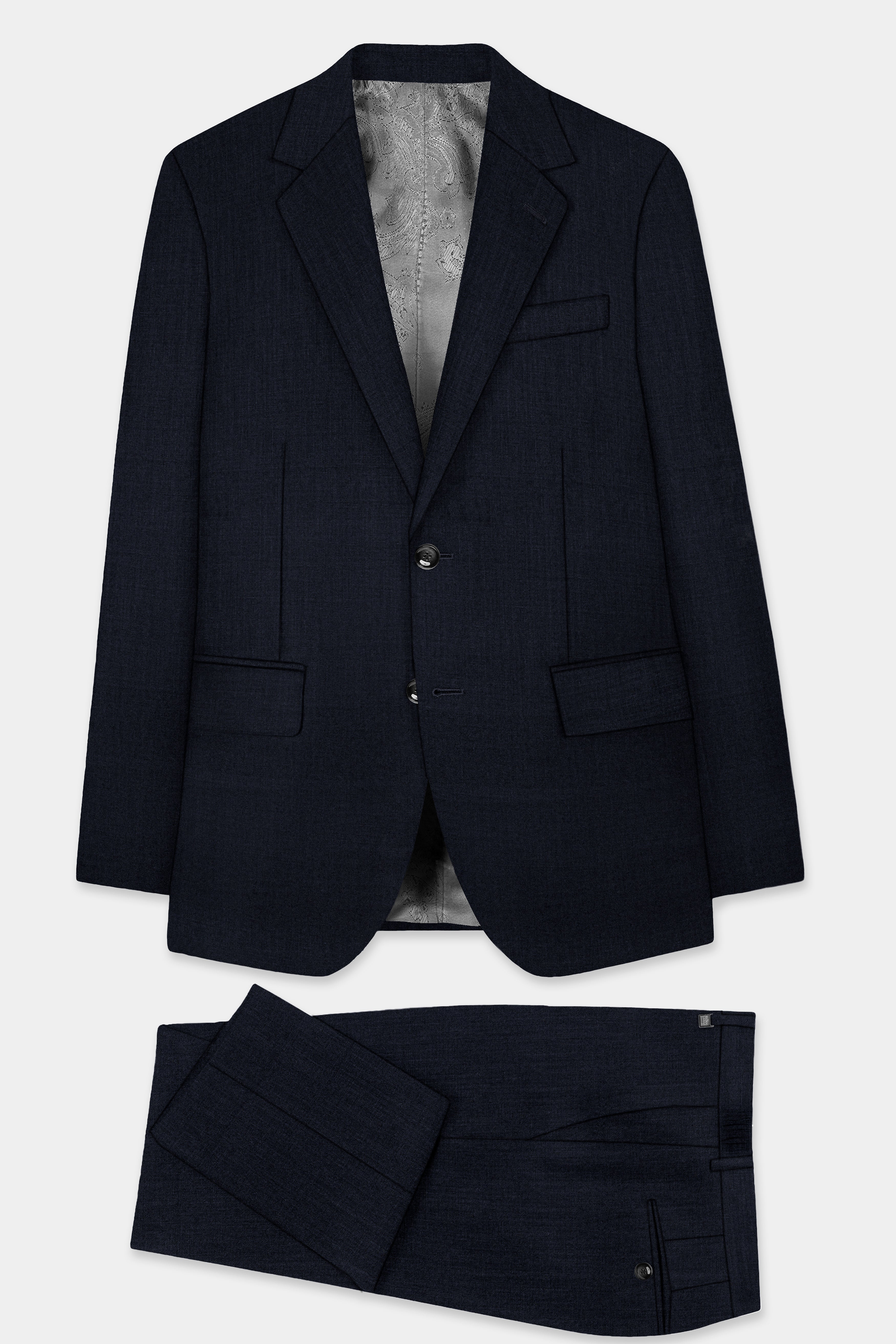 Mizzoni Blue Solid Wool Blend Single Breasted Suit