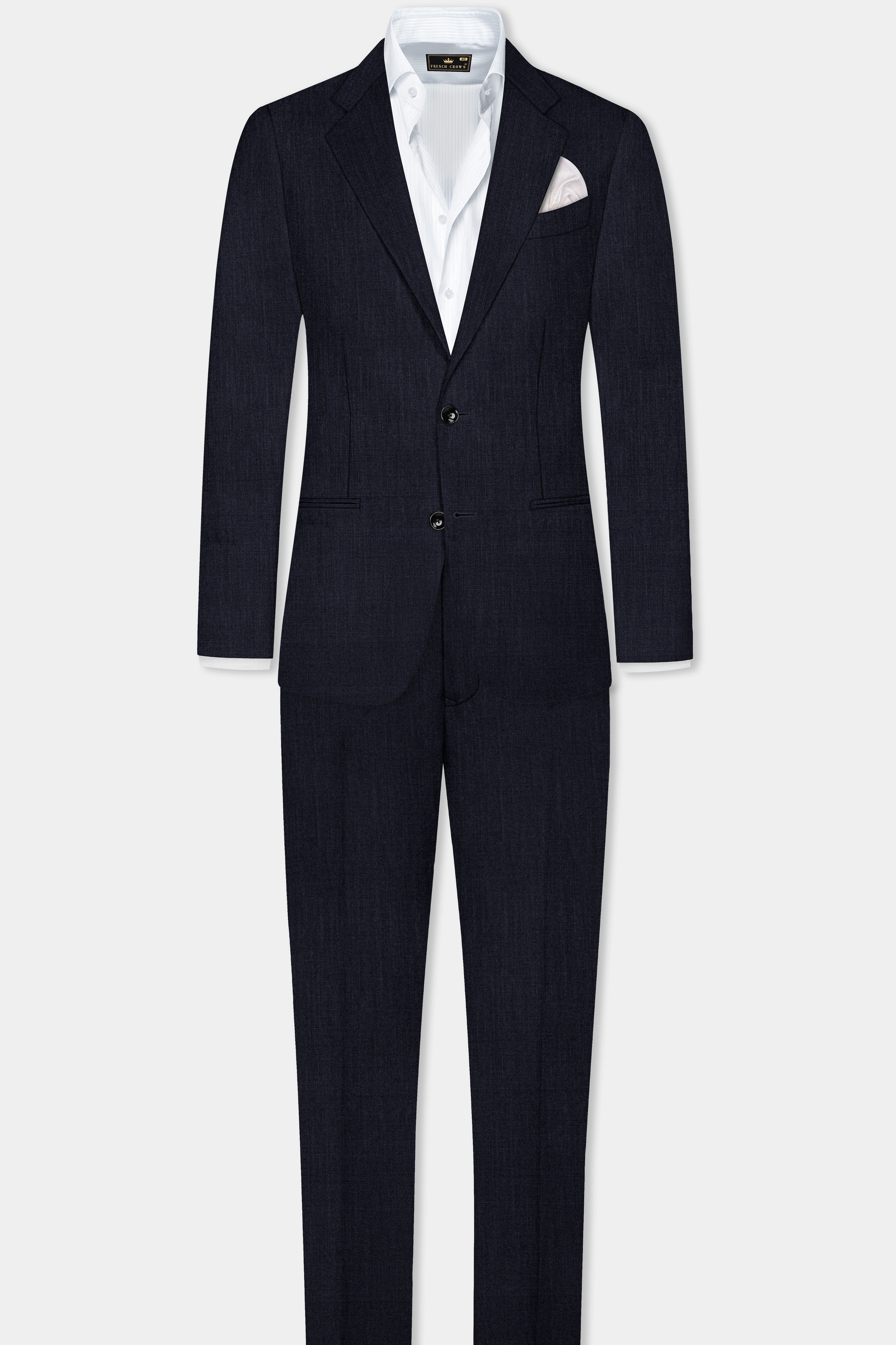 Mizzoni Blue Solid Wool Blend Single Breasted Suit