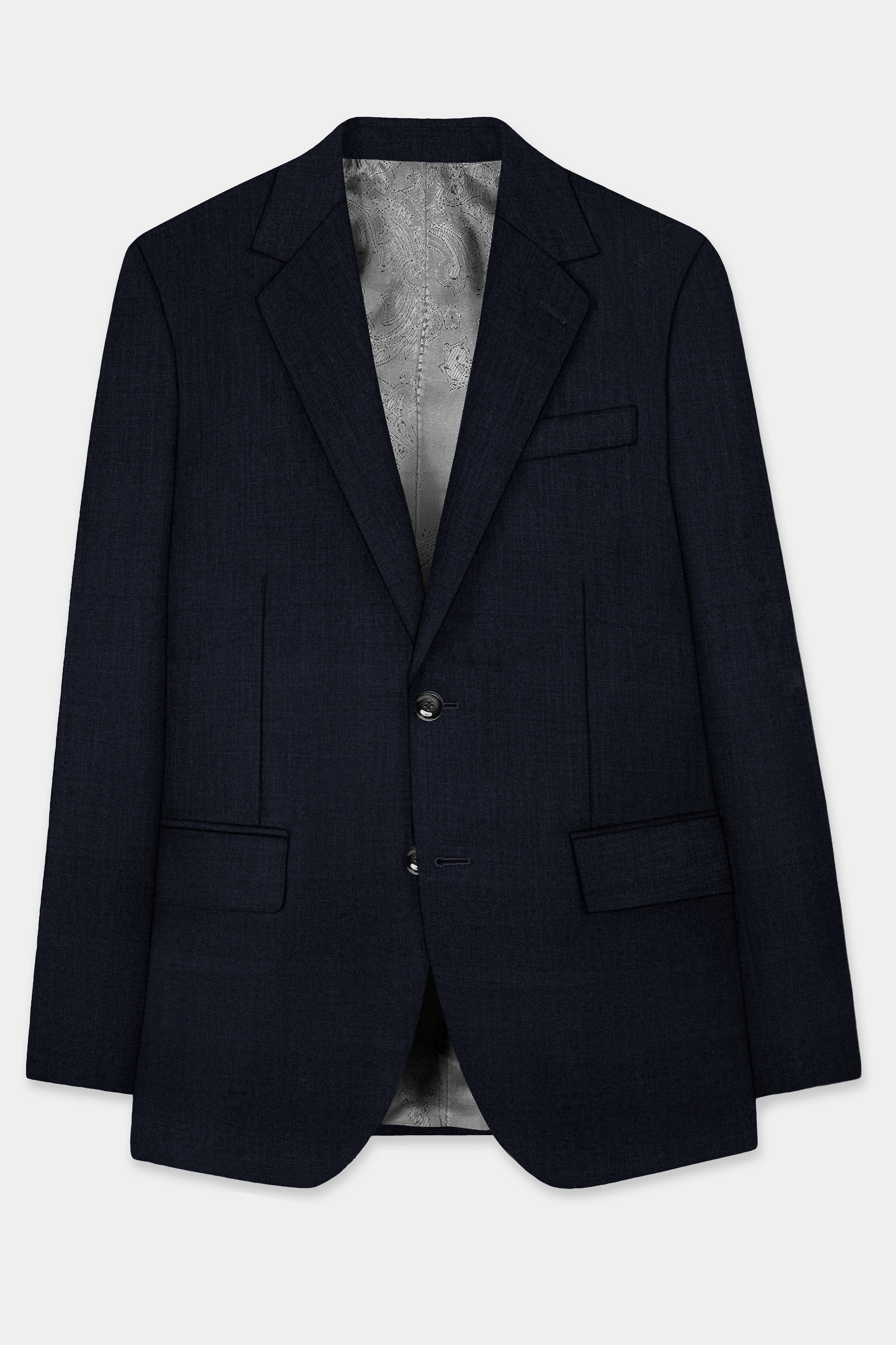 Mizzoni Blue Solid Wool Blend Single Breasted Suit