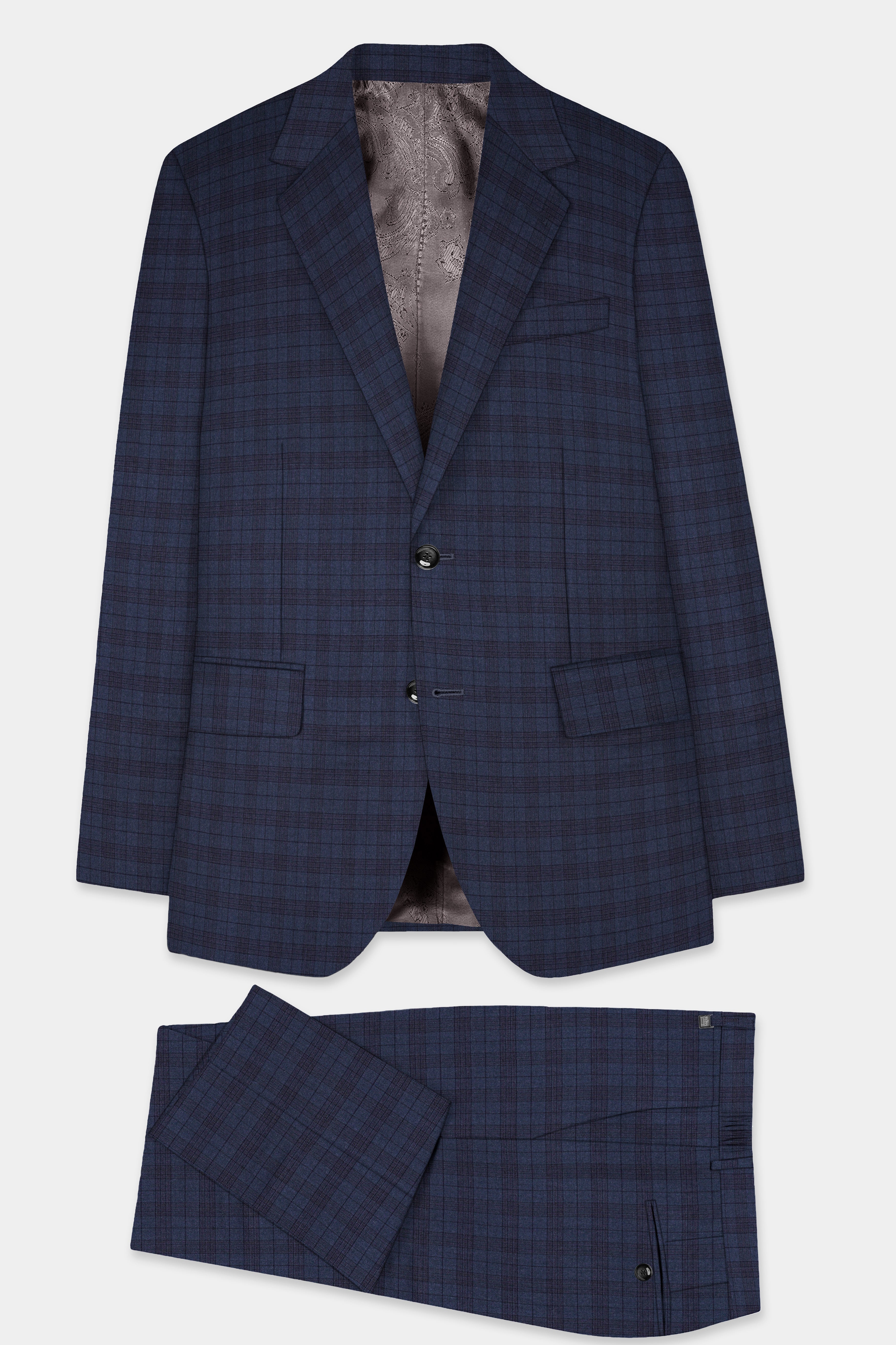 Martinique Blue Plaid Wool Blend Single Breasted Suit