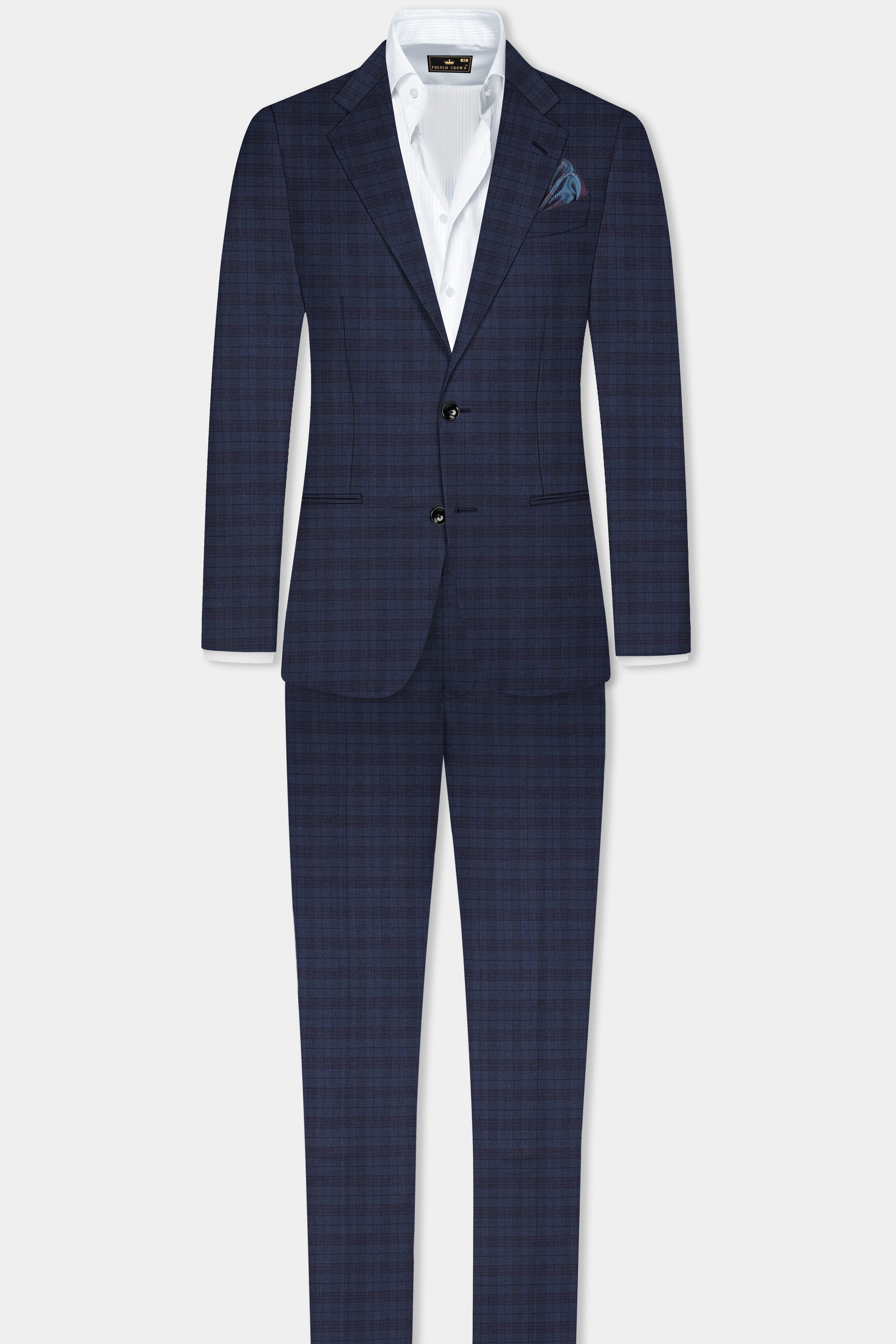 Martinique Blue Plaid Wool Blend Single Breasted Suit