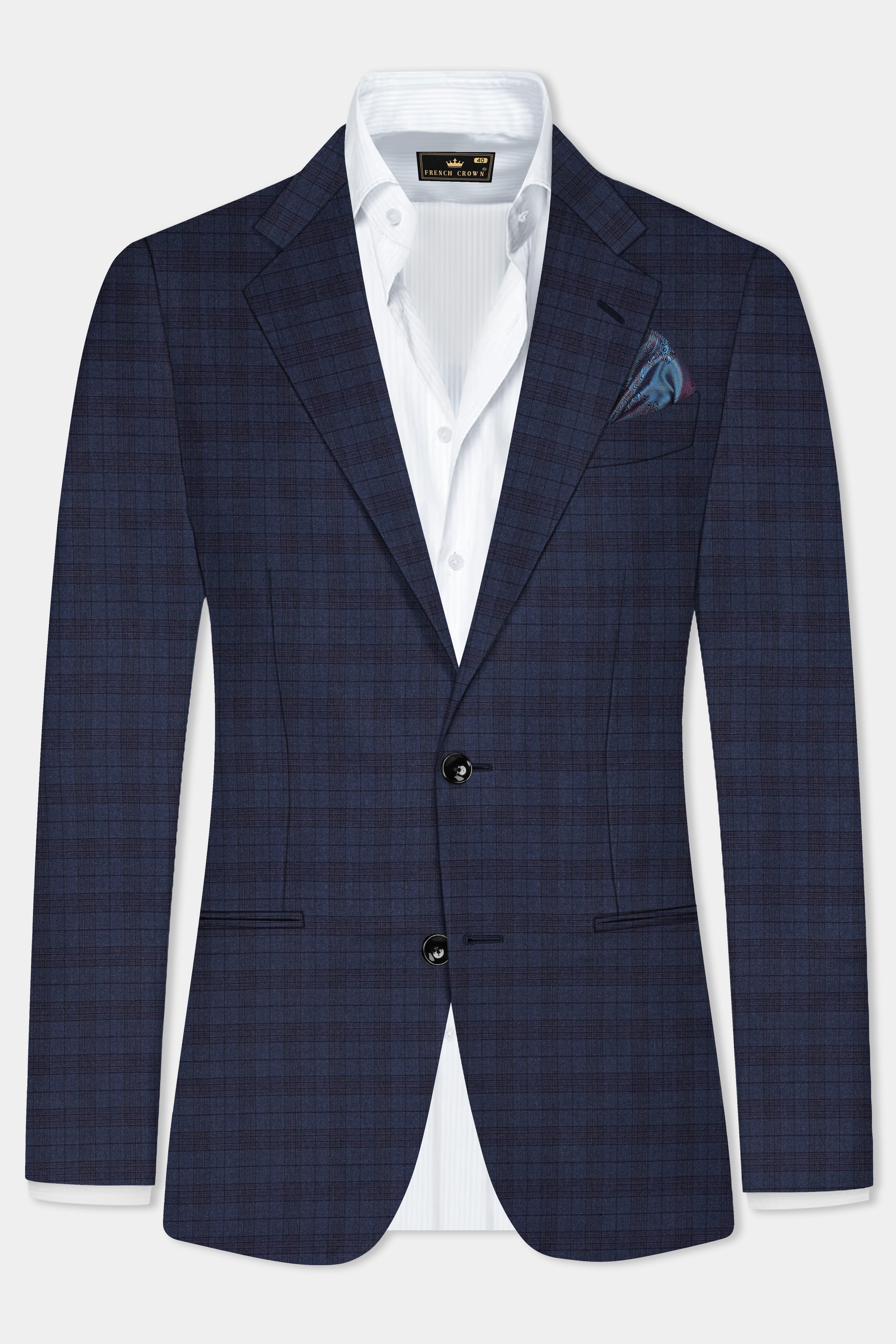 Martinique Blue Plaid Wool Blend Single Breasted Suit