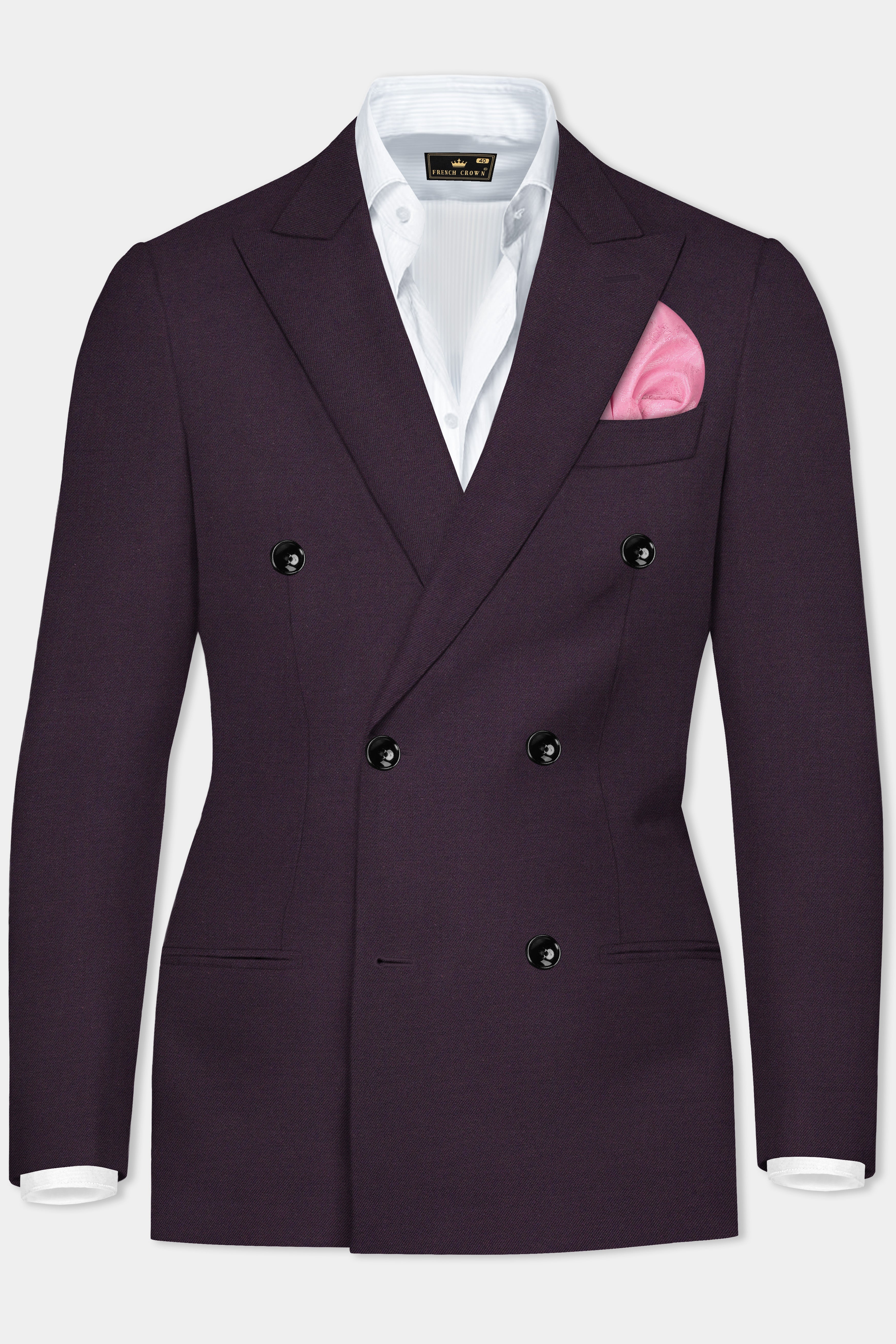 Eminence Purple Solid Wool Blend Double Breasted Suit