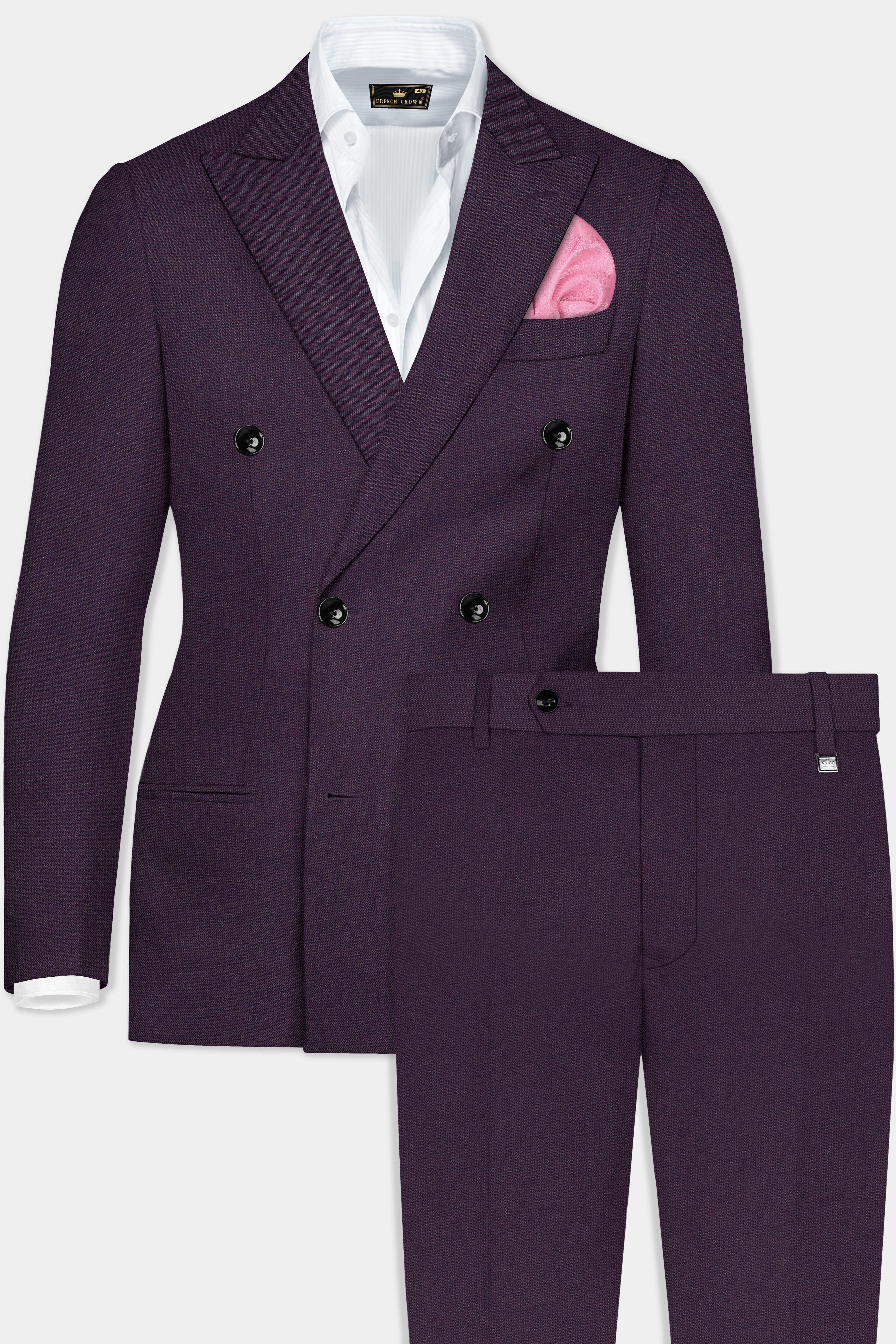 Eminence Purple Solid Wool Blend Double Breasted Suit