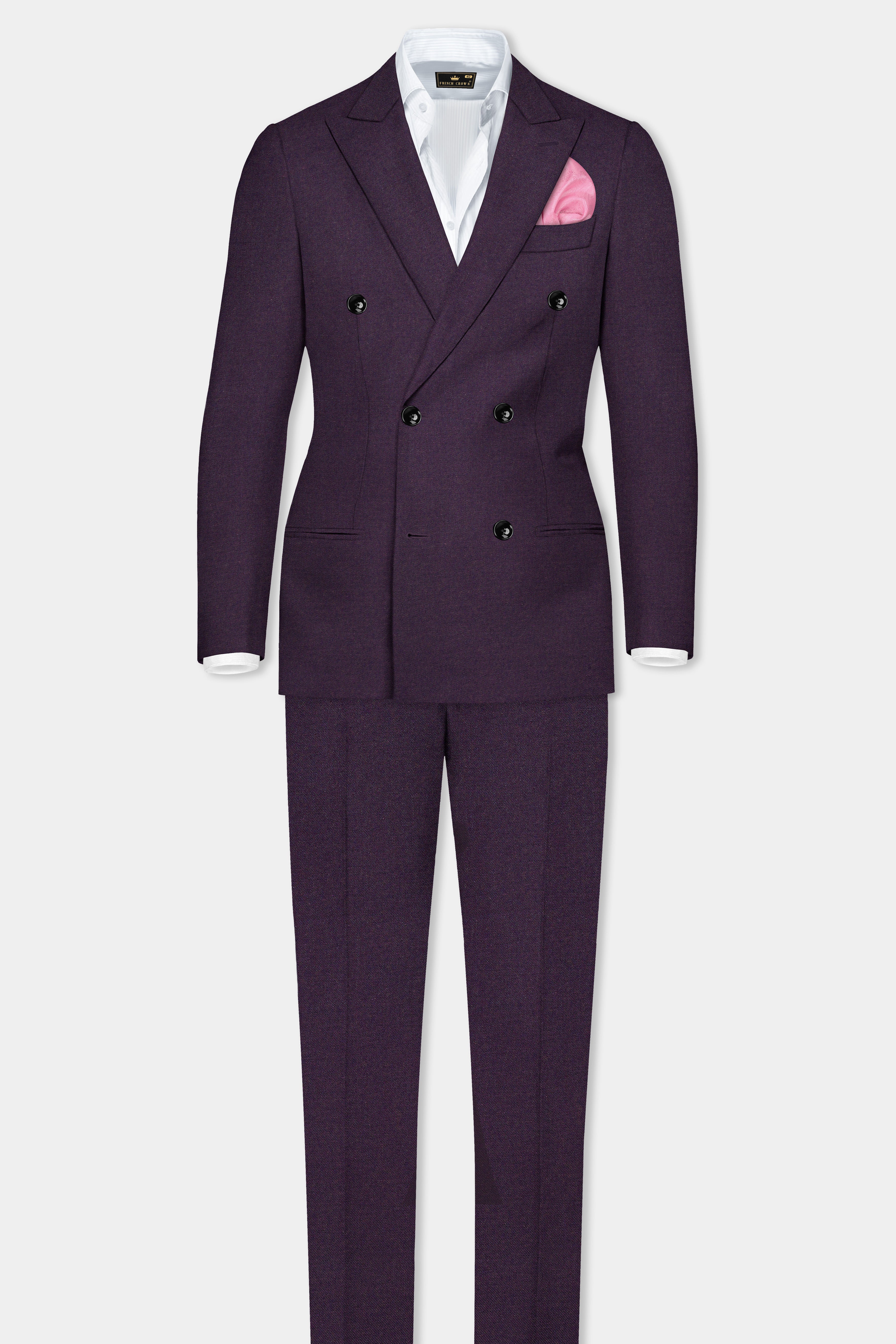 Eminence Purple Solid Wool Blend Double Breasted Suit