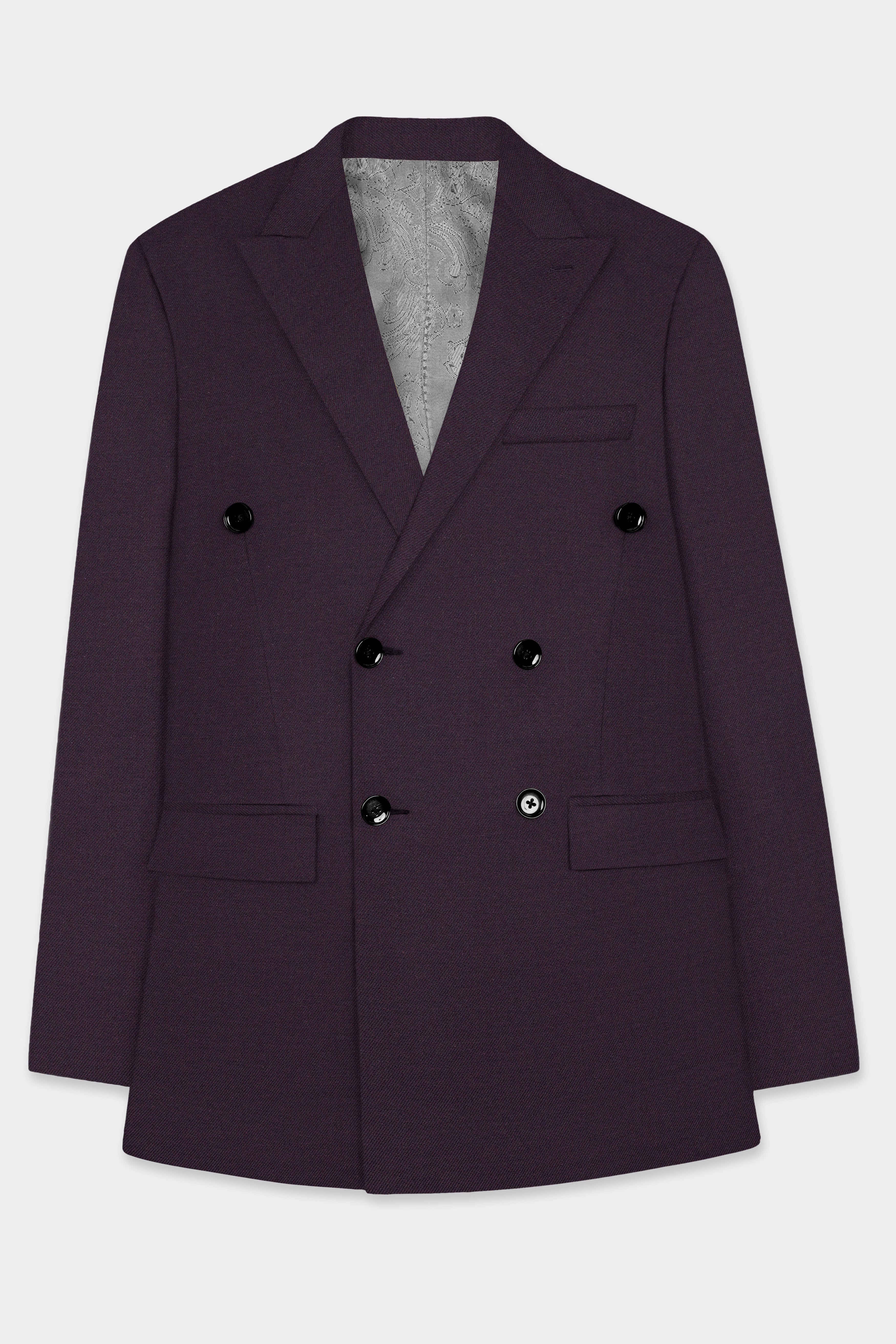 Eminence Purple Solid Wool Blend Double Breasted Suit