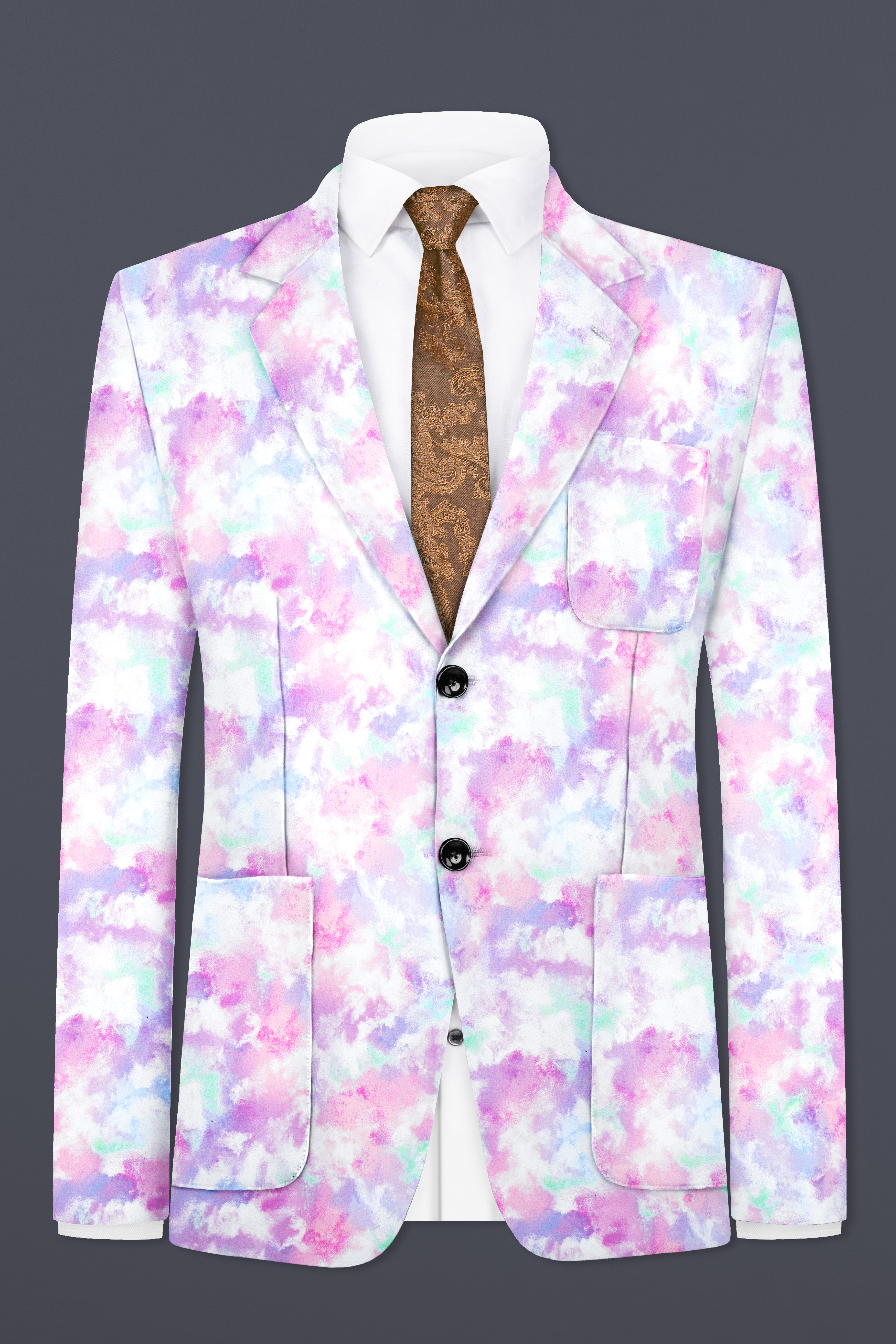 Thistle Pink And Wisteria Purple Multi Color cloud printed Cotton Single Breasted Suit