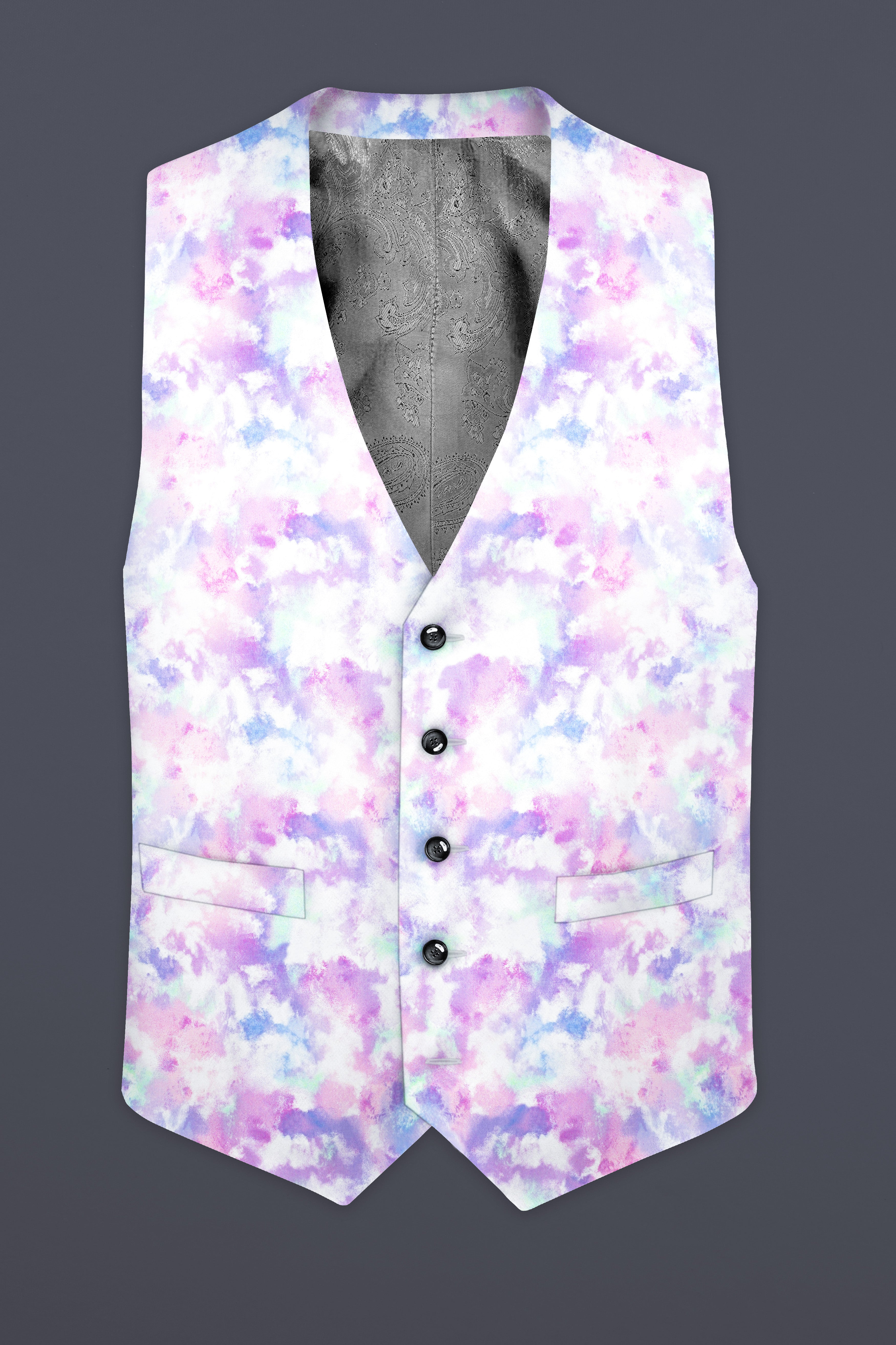 Thistle Pink And Wisteria Purple Multi Color cloud printed Cotton Single Breasted Suit