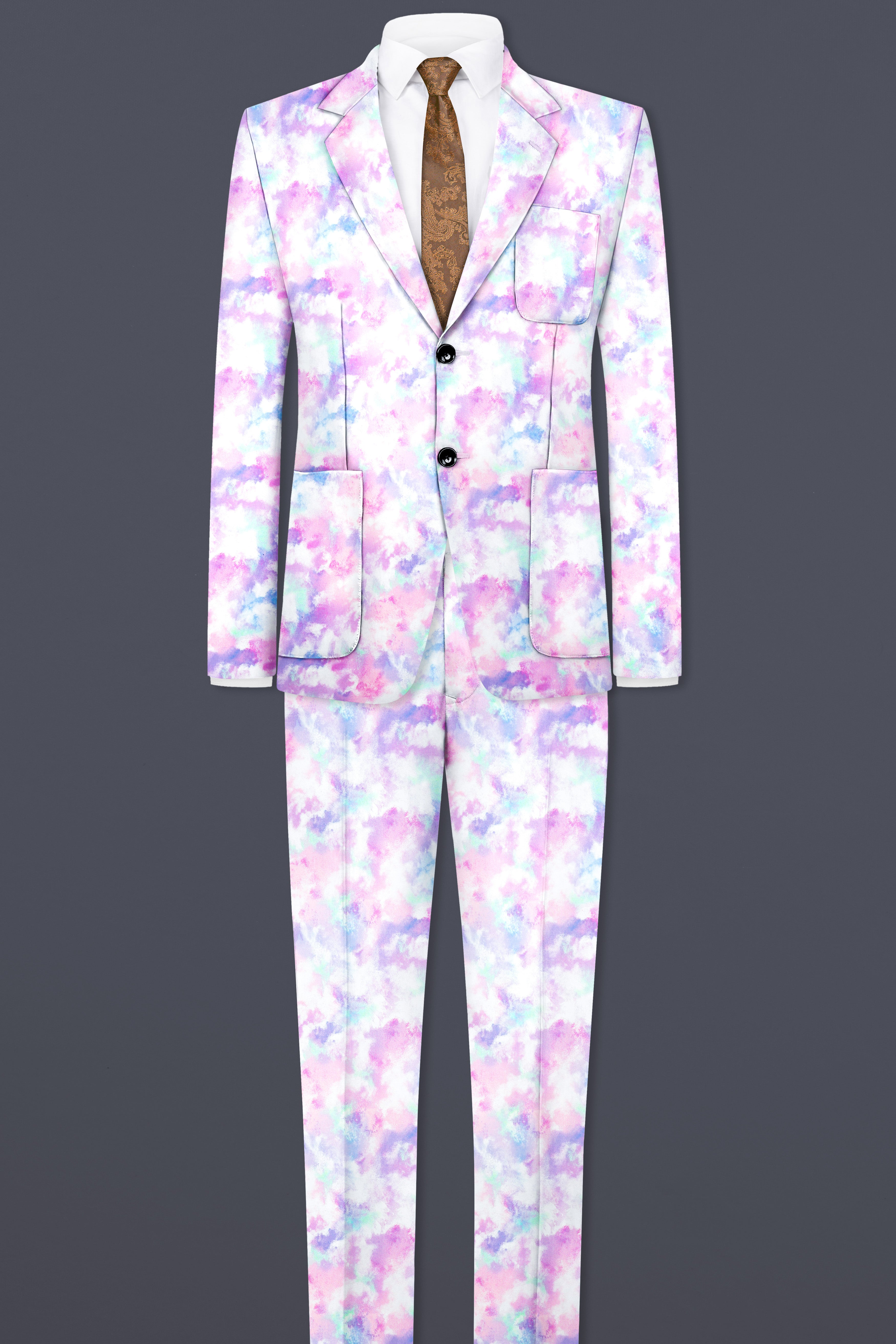 Thistle Pink And Wisteria Purple Multi Color cloud printed Cotton Single Breasted Suit