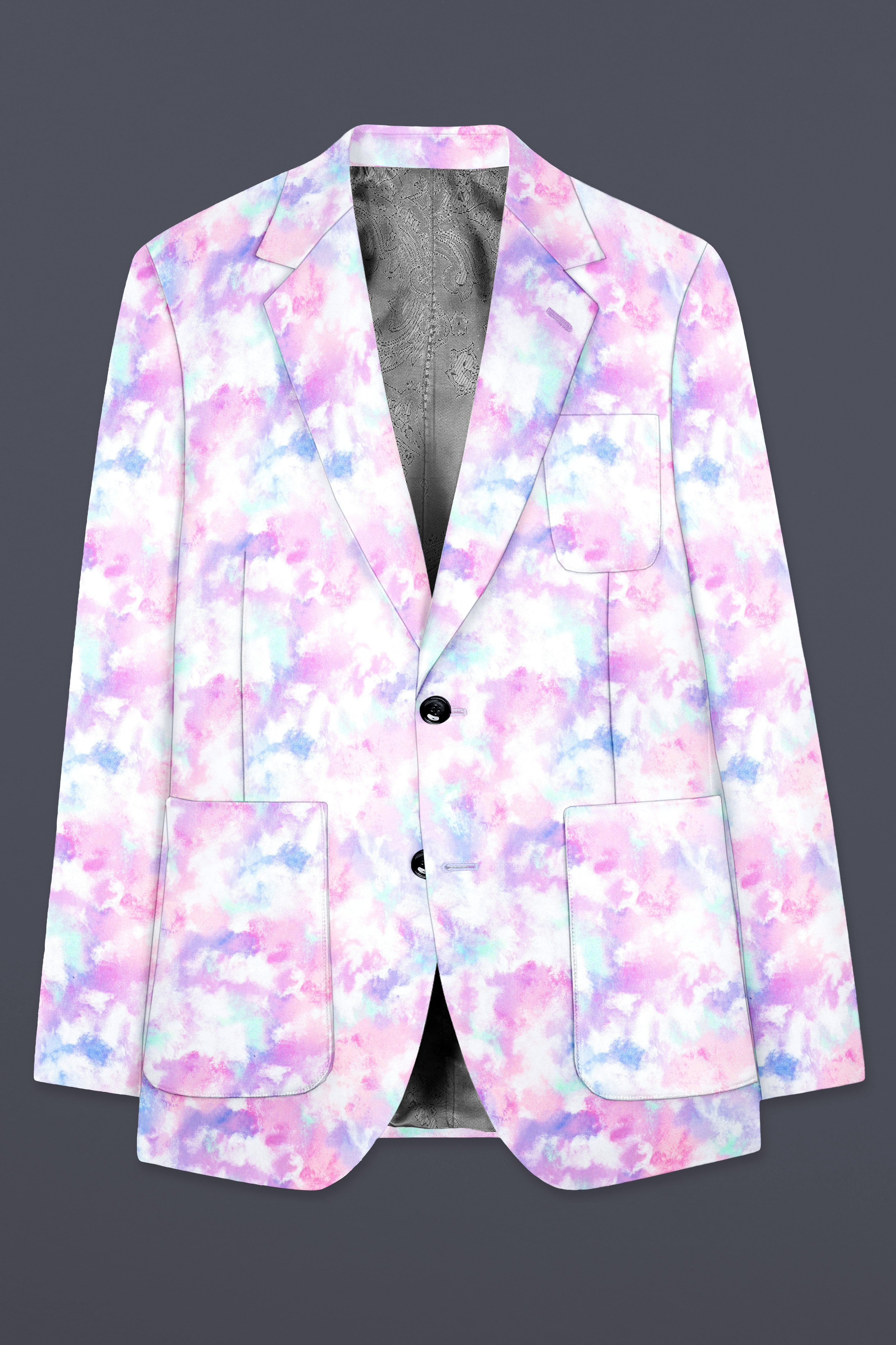 Thistle Pink And Wisteria Purple Multi Color cloud printed Cotton Single Breasted Suit