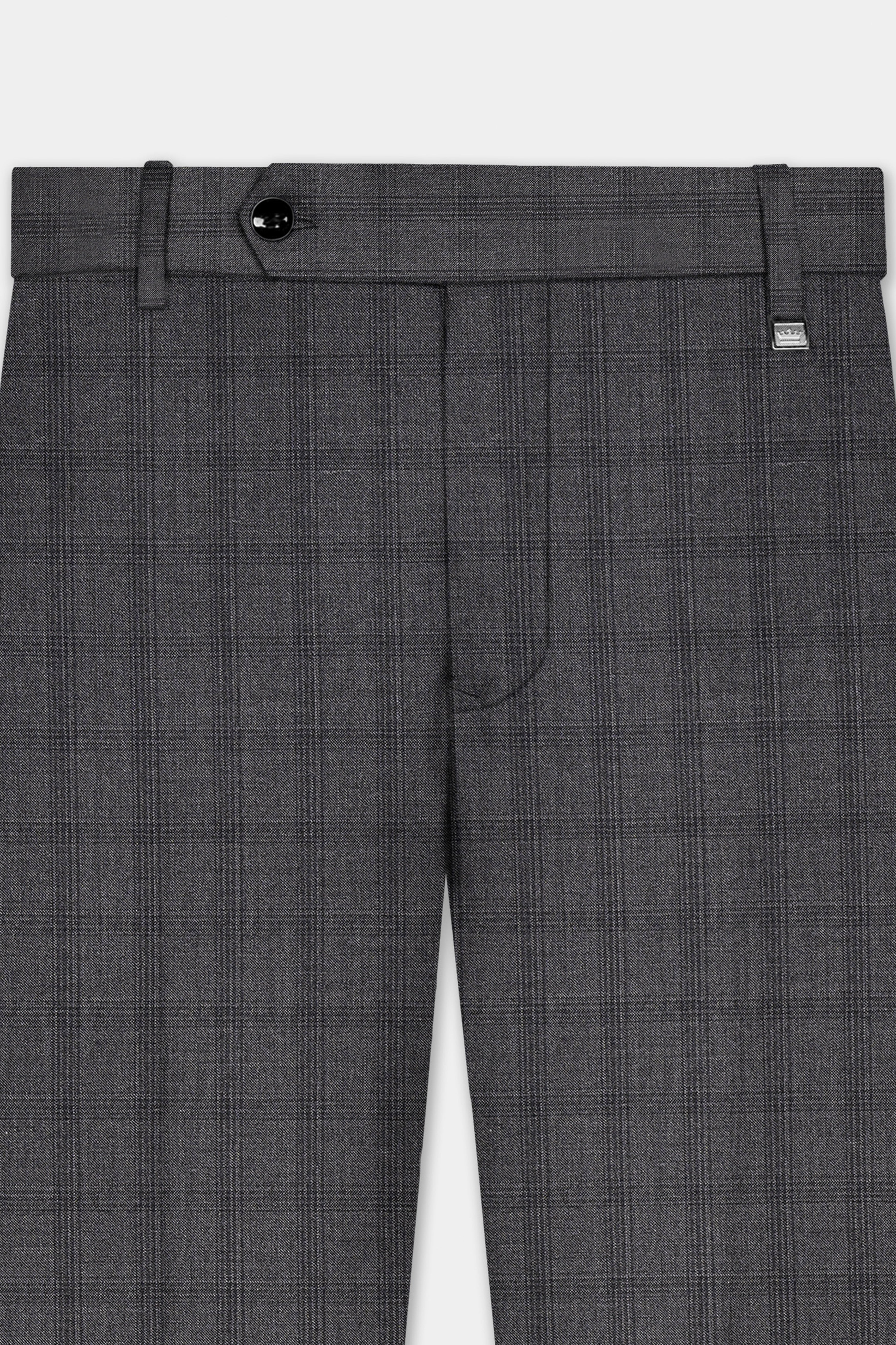 Gravel Gray Checked Wool Blend Cross Placket Bandhgala Suit