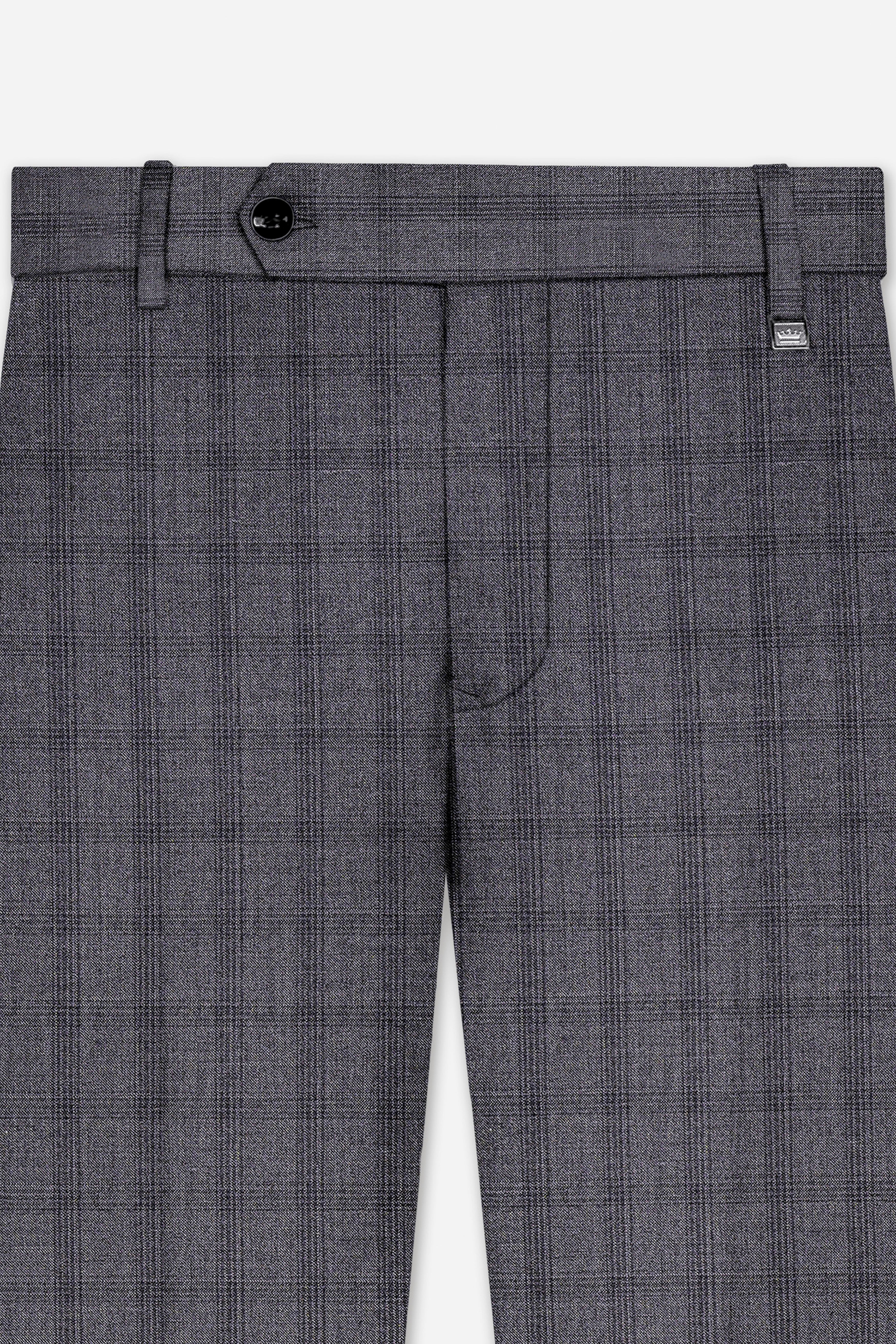 Gravel Gray Checked Wool Blend Cross Placket Bandhgala Suit