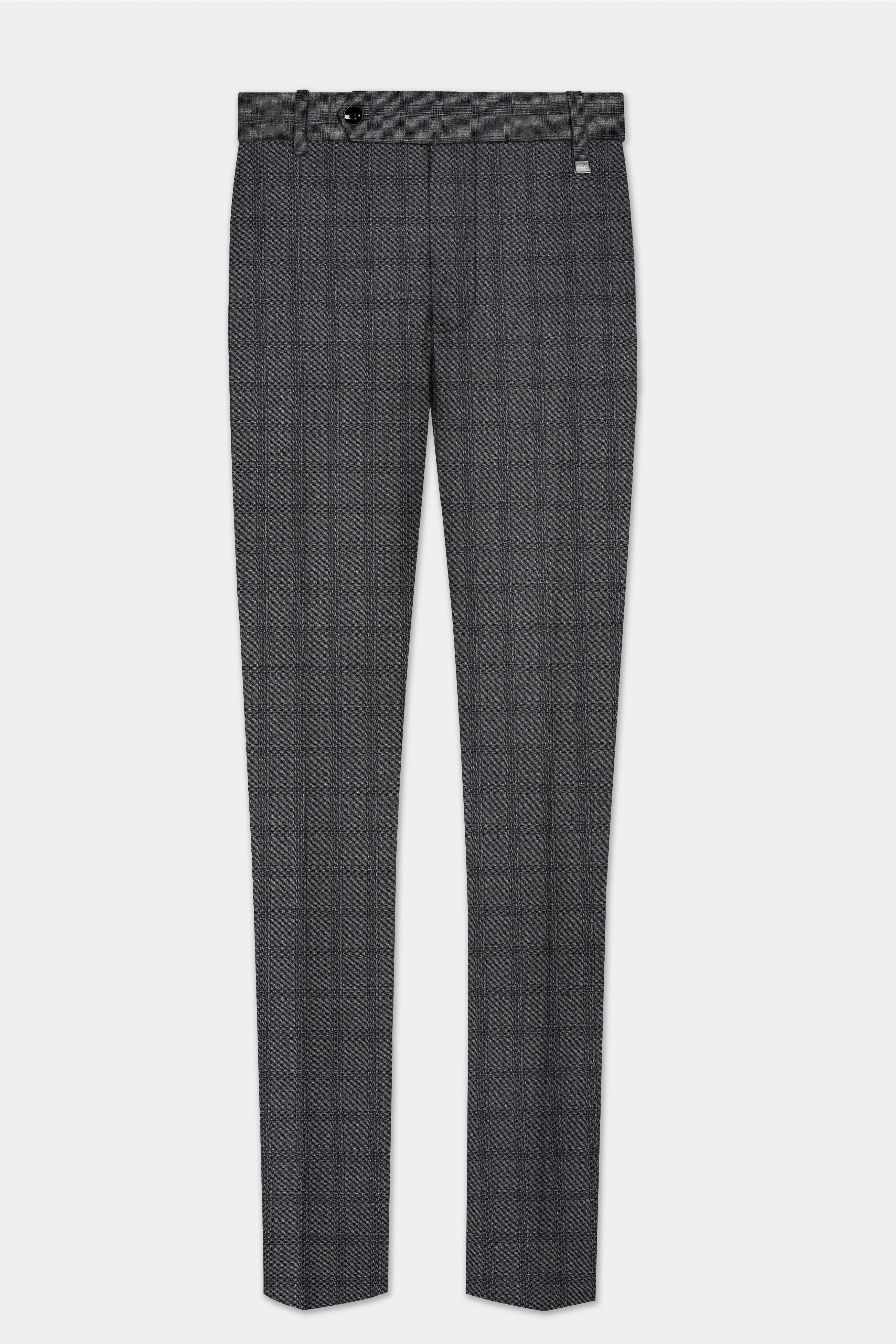 Gravel Gray Checked Wool Blend Cross Placket Bandhgala Suit