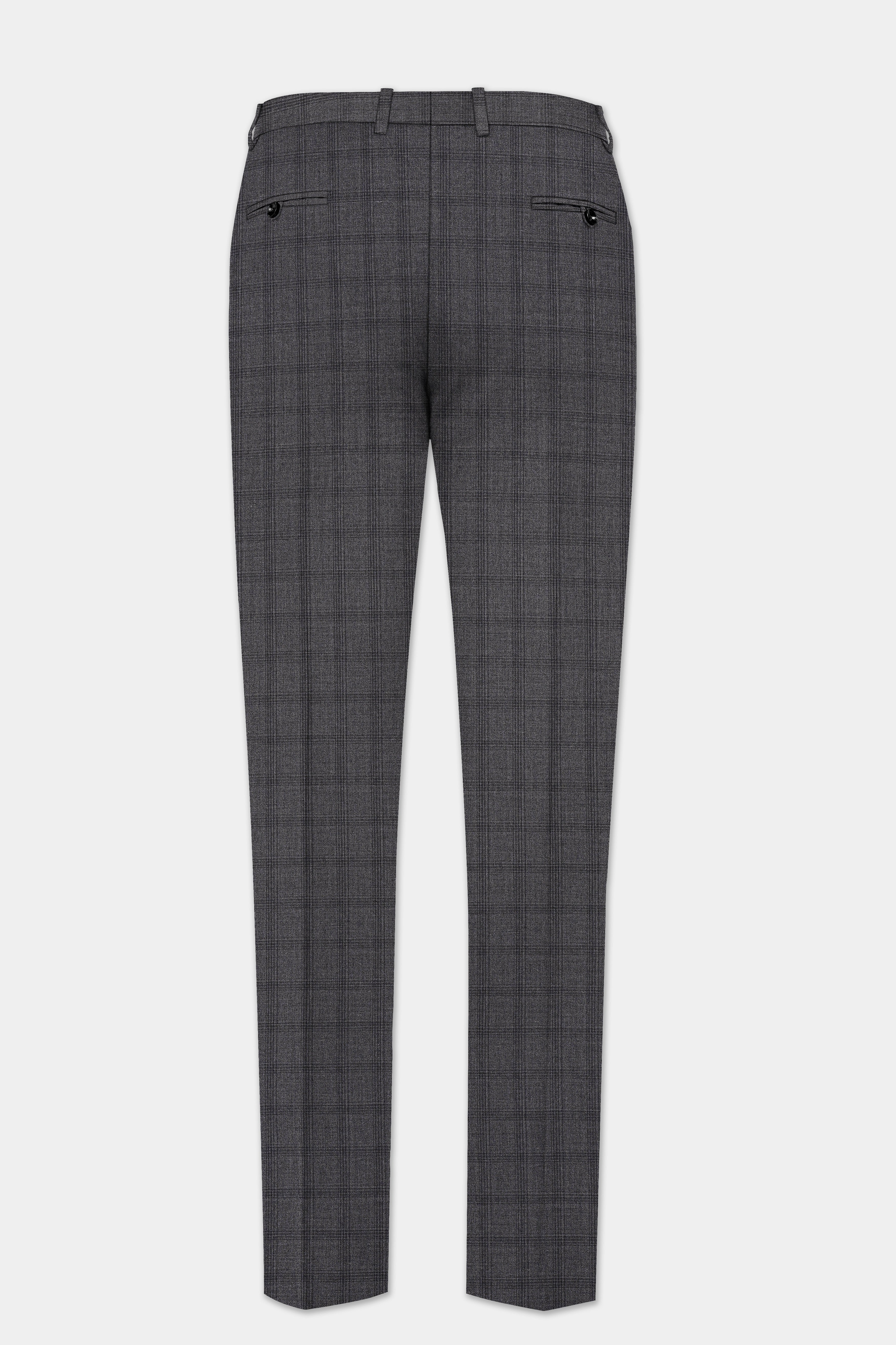 Gravel Gray Checked Wool Blend Cross Placket Bandhgala Suit