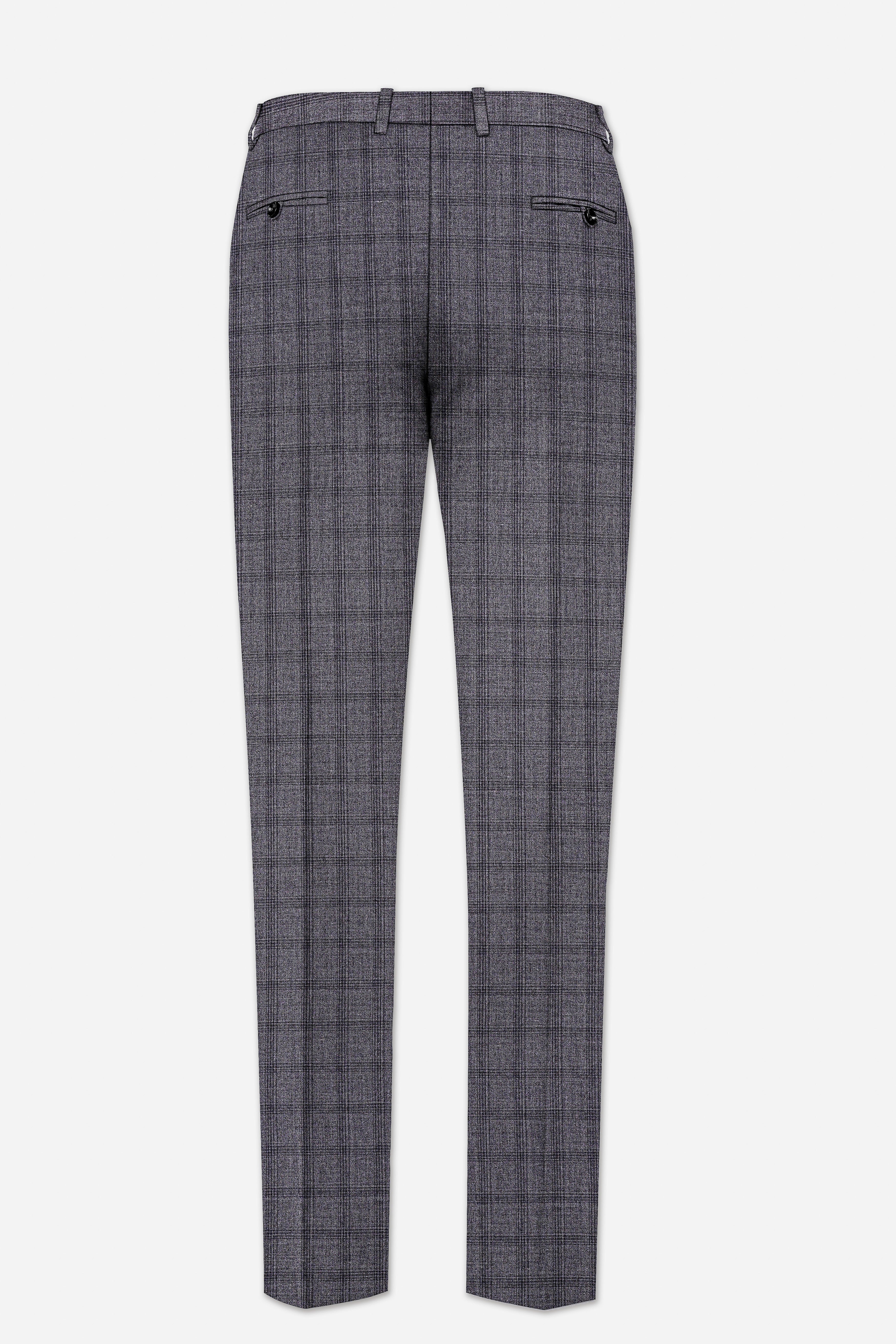 Gravel Gray Checked Wool Blend Cross Placket Bandhgala Suit