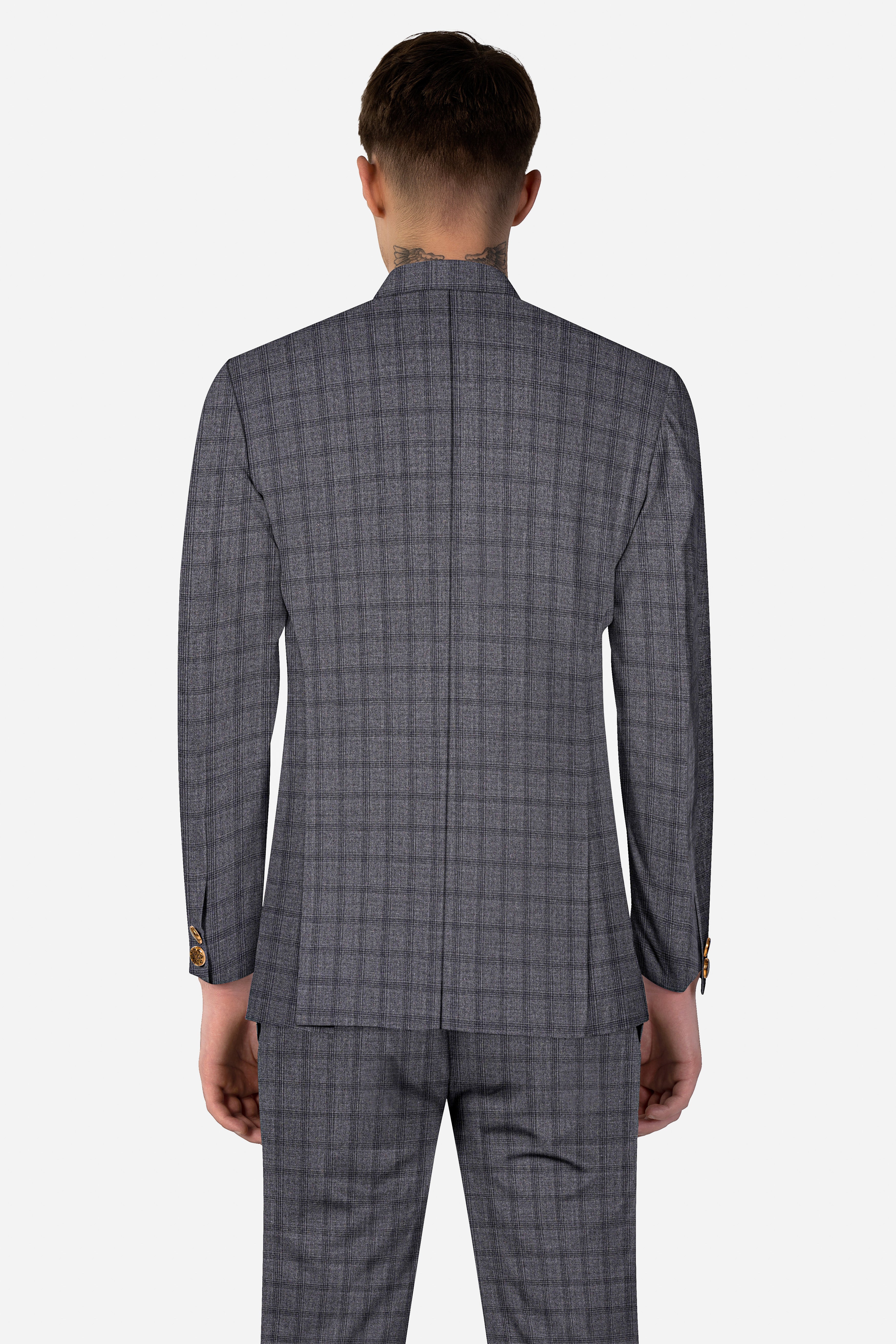 Gravel Gray Checked Wool Blend Cross Placket Bandhgala Suit