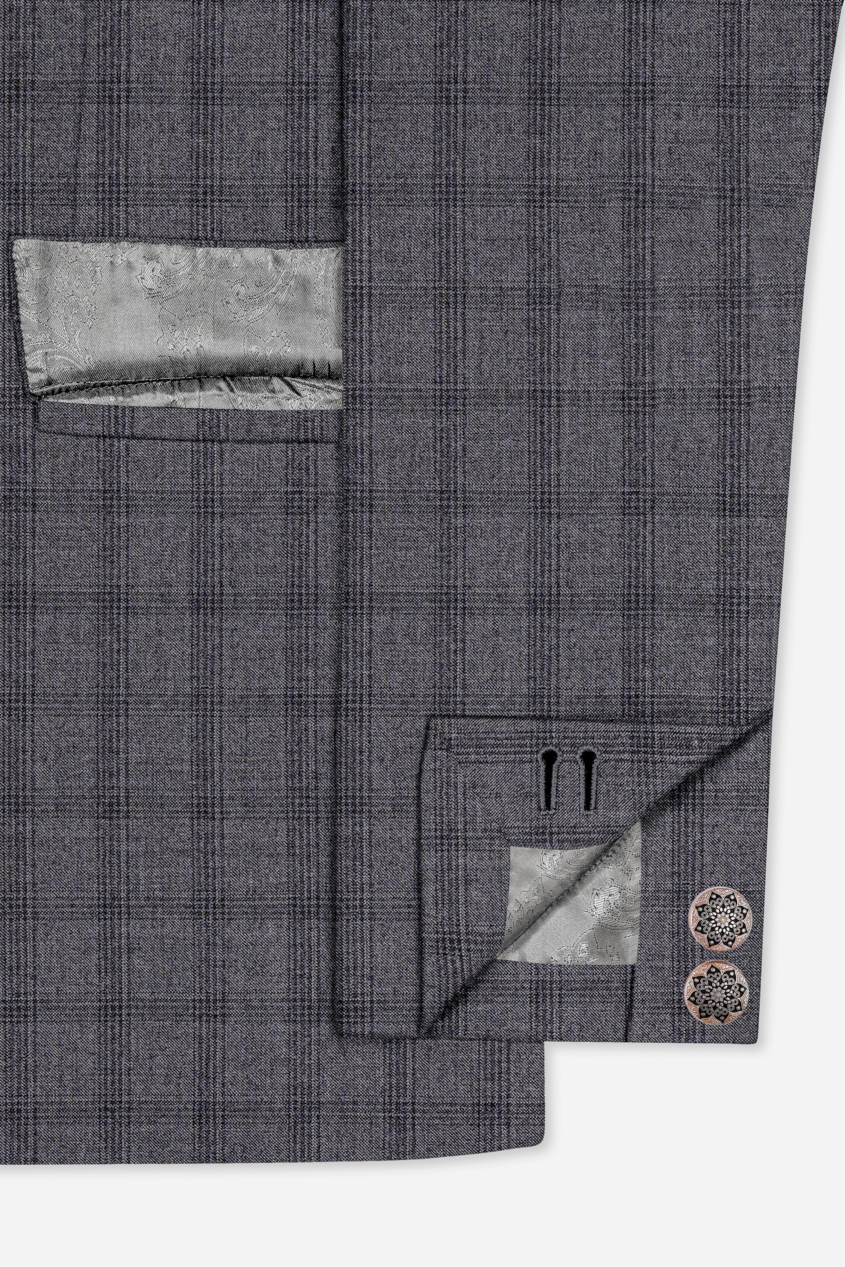 Gravel Gray Checked Wool Blend Cross Placket Bandhgala Suit